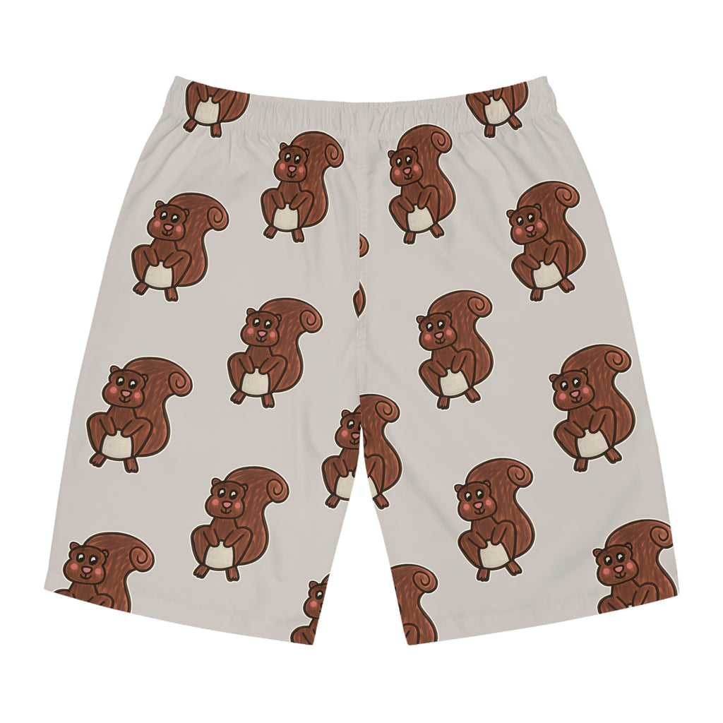 Hand-Drawn Cute Squirrel Pattern Board Shorts | All-Over Print