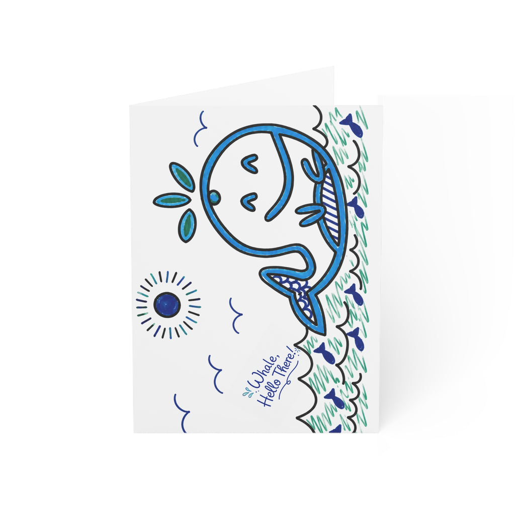Cute Whale Greeting Card, Hand Drawn Coastal Card, Whimsical Ocean Whale Card, Beach Lover Gift Card