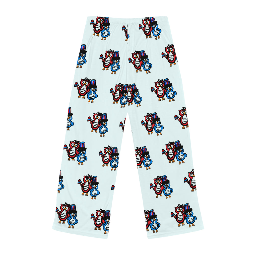Hand-Drawn Cute Patriotic Owl Pattern Pajama Pants | All-Over Print