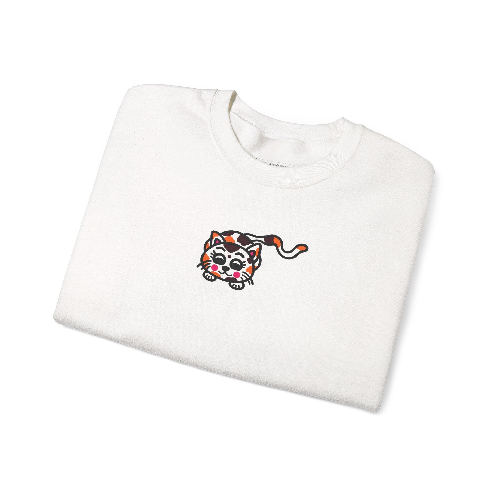 Hand-Drawn Calico Cat Illustration Crewneck Sweatshirt | Cute Animal Motif