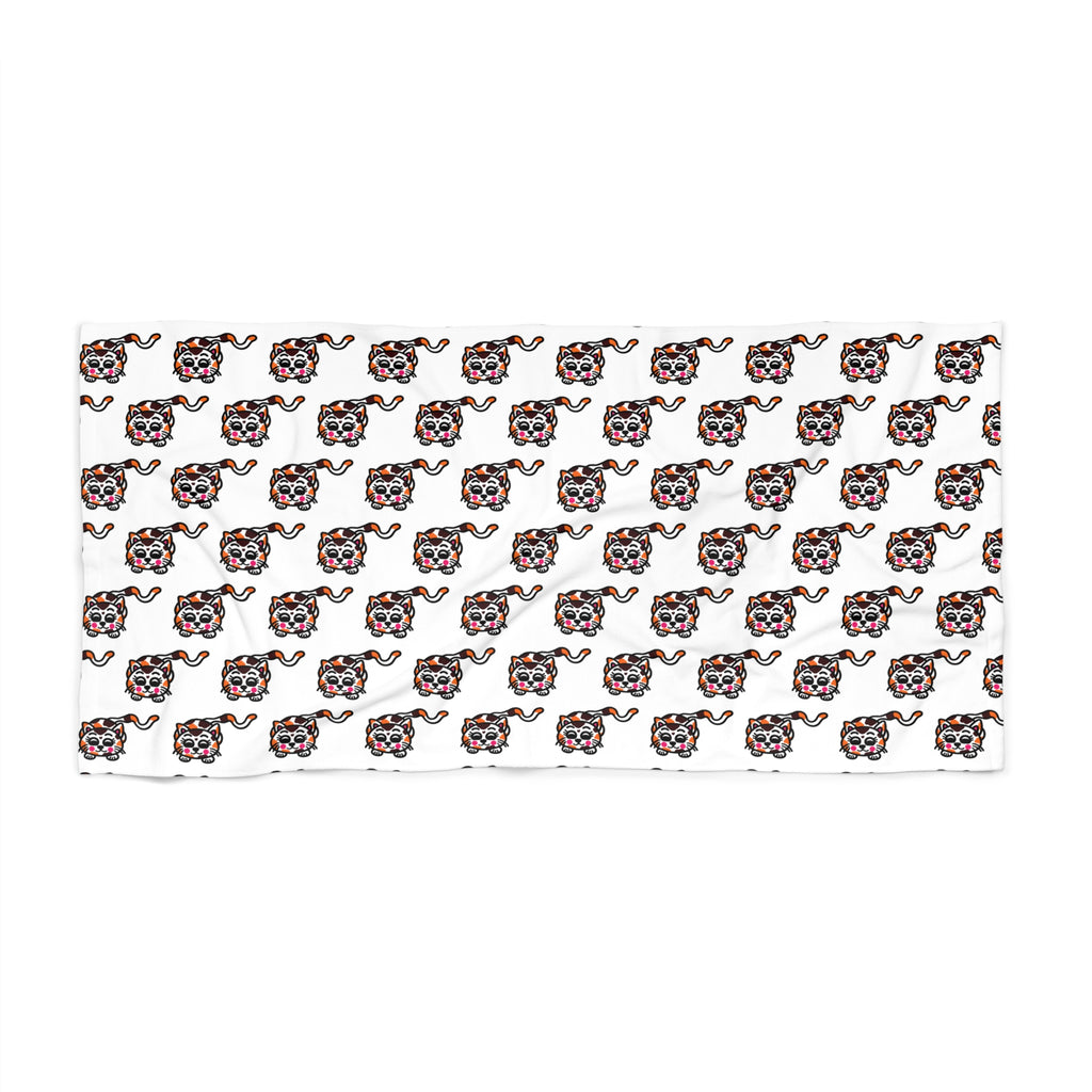 Hand-Drawn Calico Cat Pattern Beach Towel | Cute Animal Print
