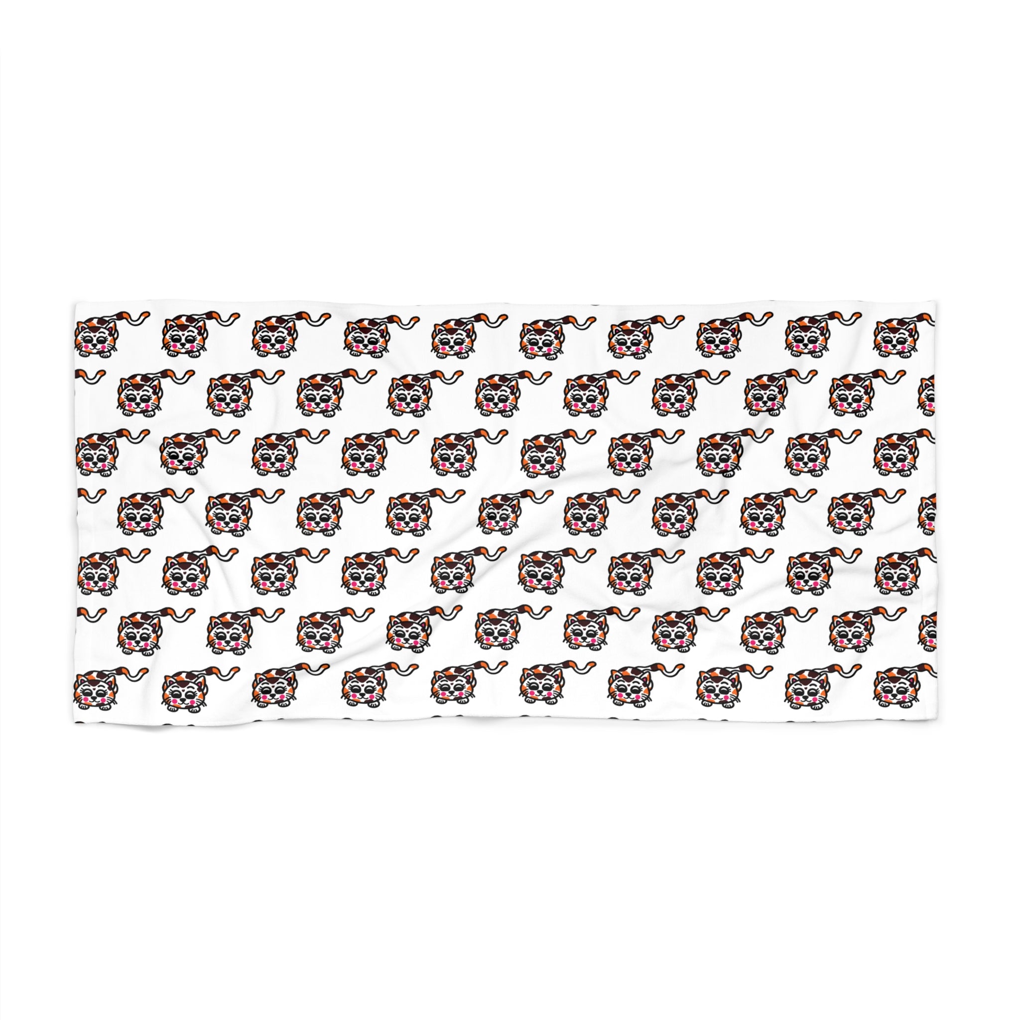 Hand-Drawn Calico Cat Pattern Beach Towel | Cute Animal Print
