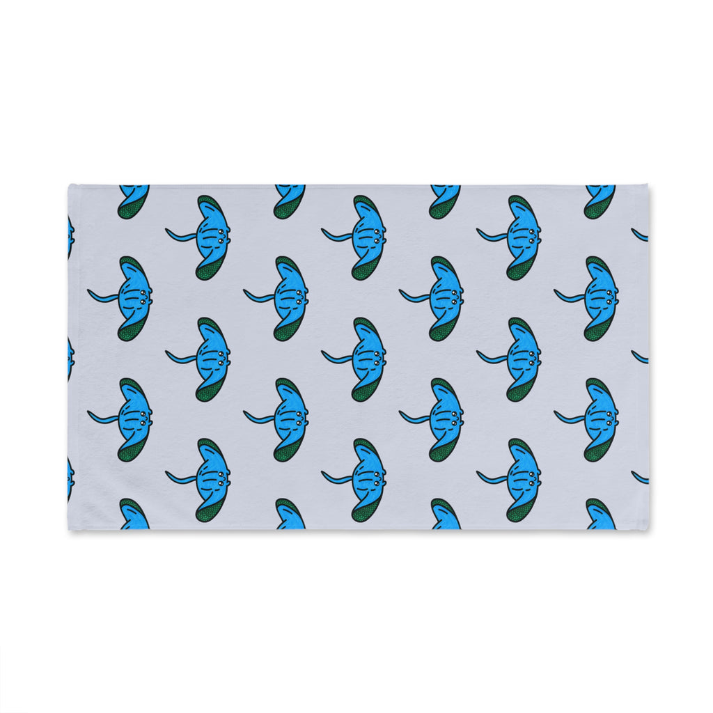 Hand-Drawn Blue Stingray Pattern Hand Towel | Ocean Marine Sea Life Print