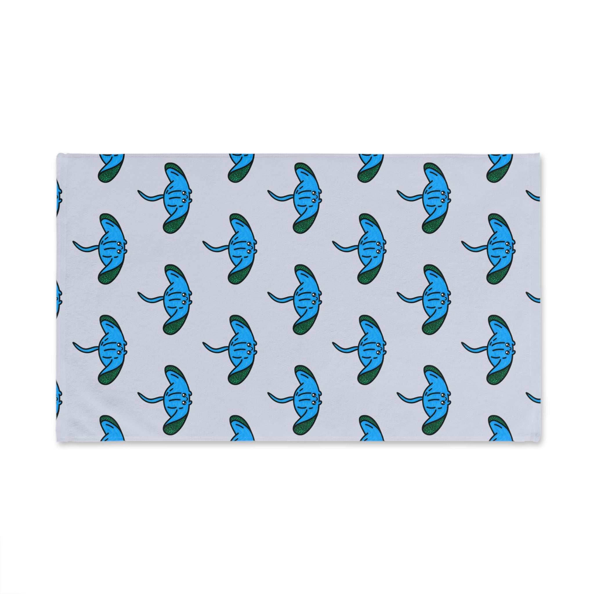 Hand-Drawn Blue Stingray Pattern Hand Towel | Ocean Marine Sea Life Print
