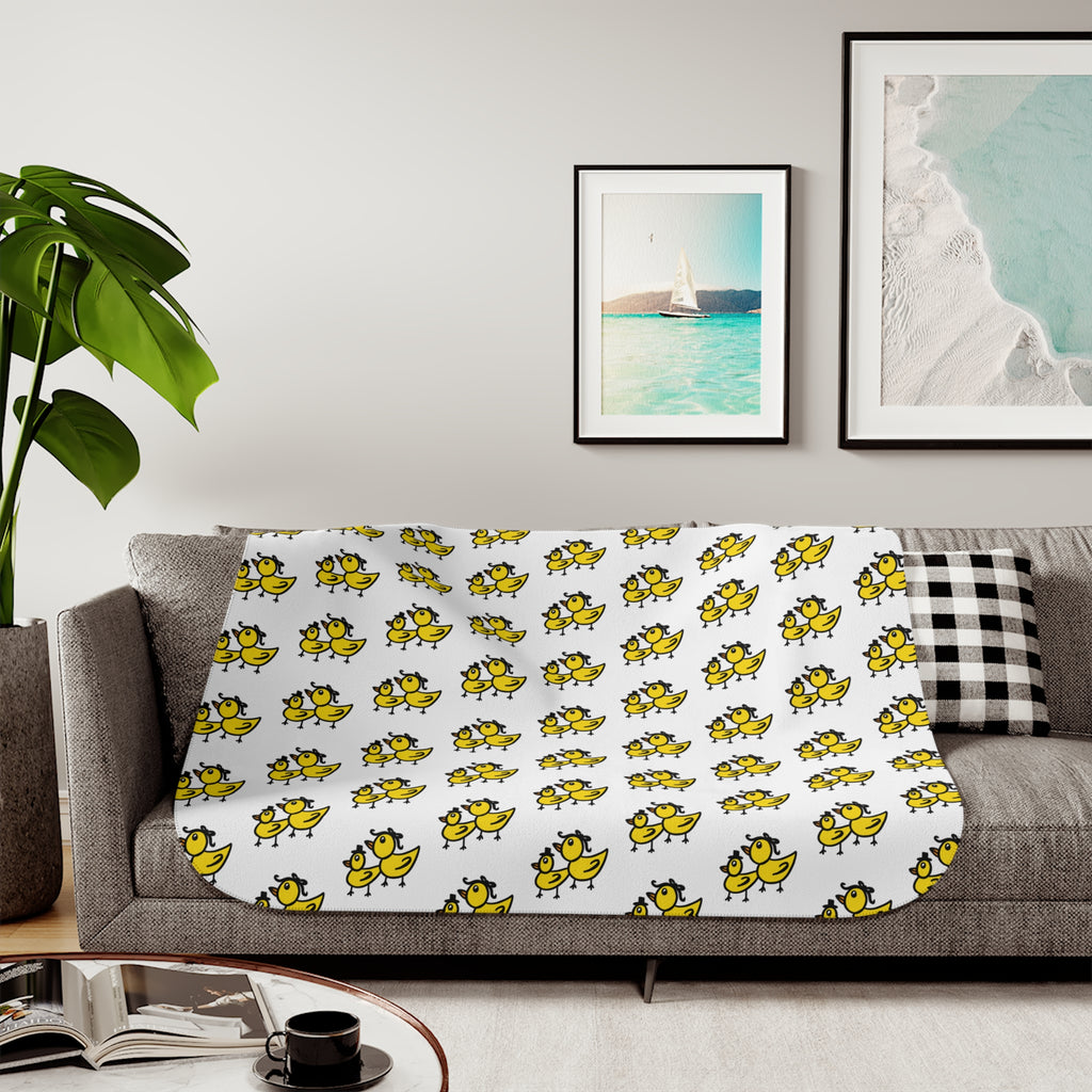 Hand-Drawn Two Ducks Sherpa Blanket | Cozy Duck Illustration