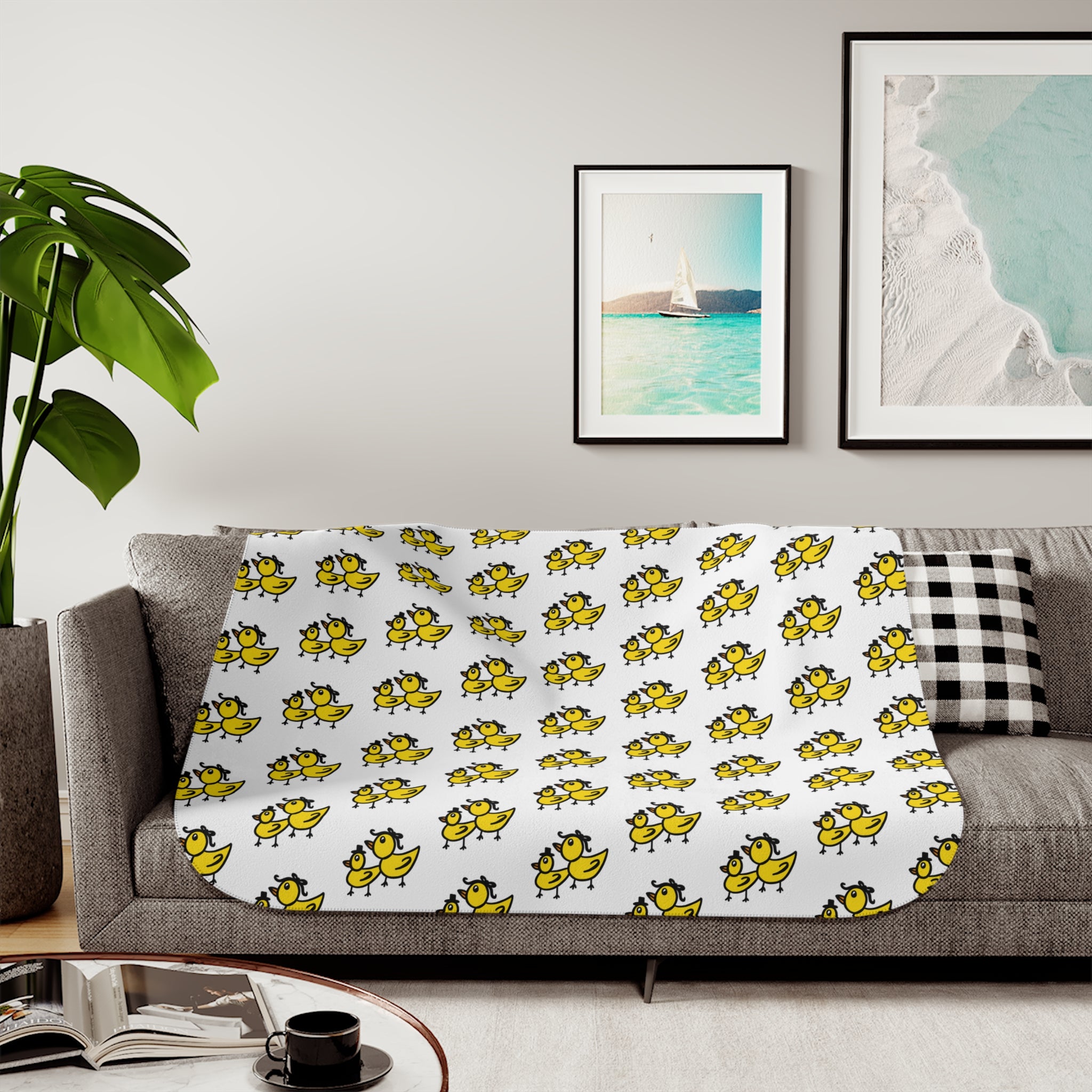 Hand-Drawn Two Ducks Sherpa Blanket | Cozy Duck Illustration