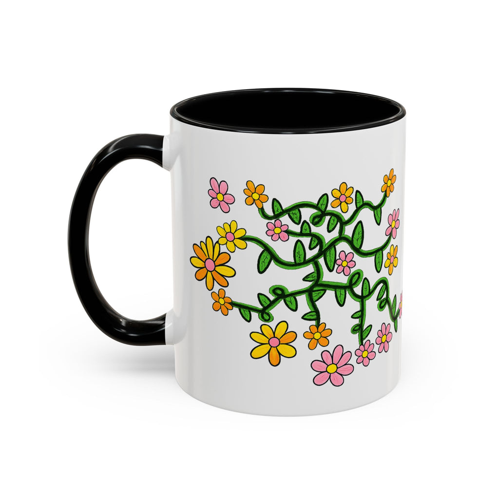 Hand-Drawn Yellow Pink Orange Flower Vine Mug | Accent Coffee Mug