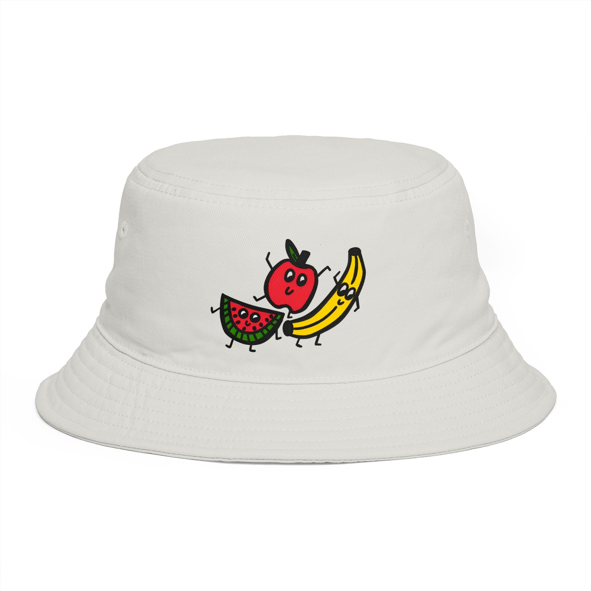 Hand-Drawn Happy Fruit Trio Bucket Hat | Watermelon Apple Banana
