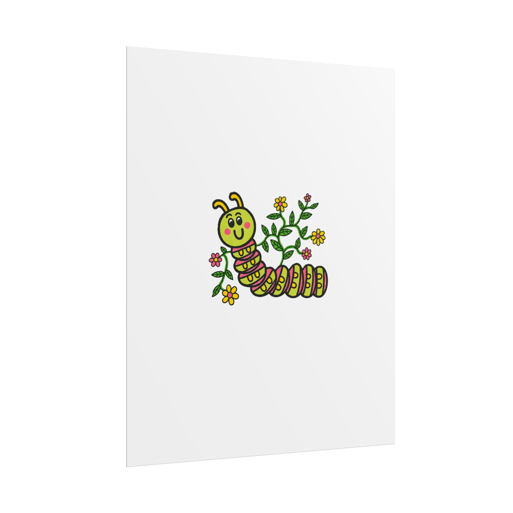 Hand-Drawn Cute Caterpillar Illustration Rolled Poster | Floral Kids Nursery Art