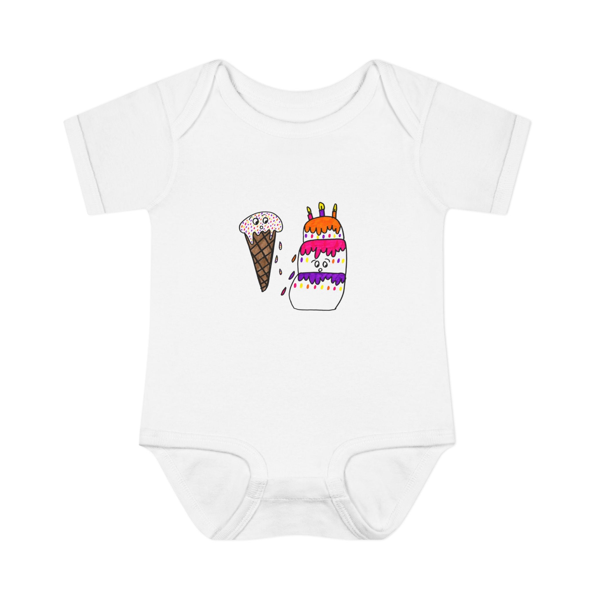 Hand-Drawn Ice Cream Cone and Cake Infant Bodysuit | Cute Sprinkles Dessert Baby Onesie