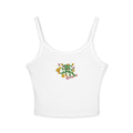 Hand-Drawn Yellow, Pink, and Orange Floral Cluster on a Vine Tank Top | Cropped Spaghetti Strap