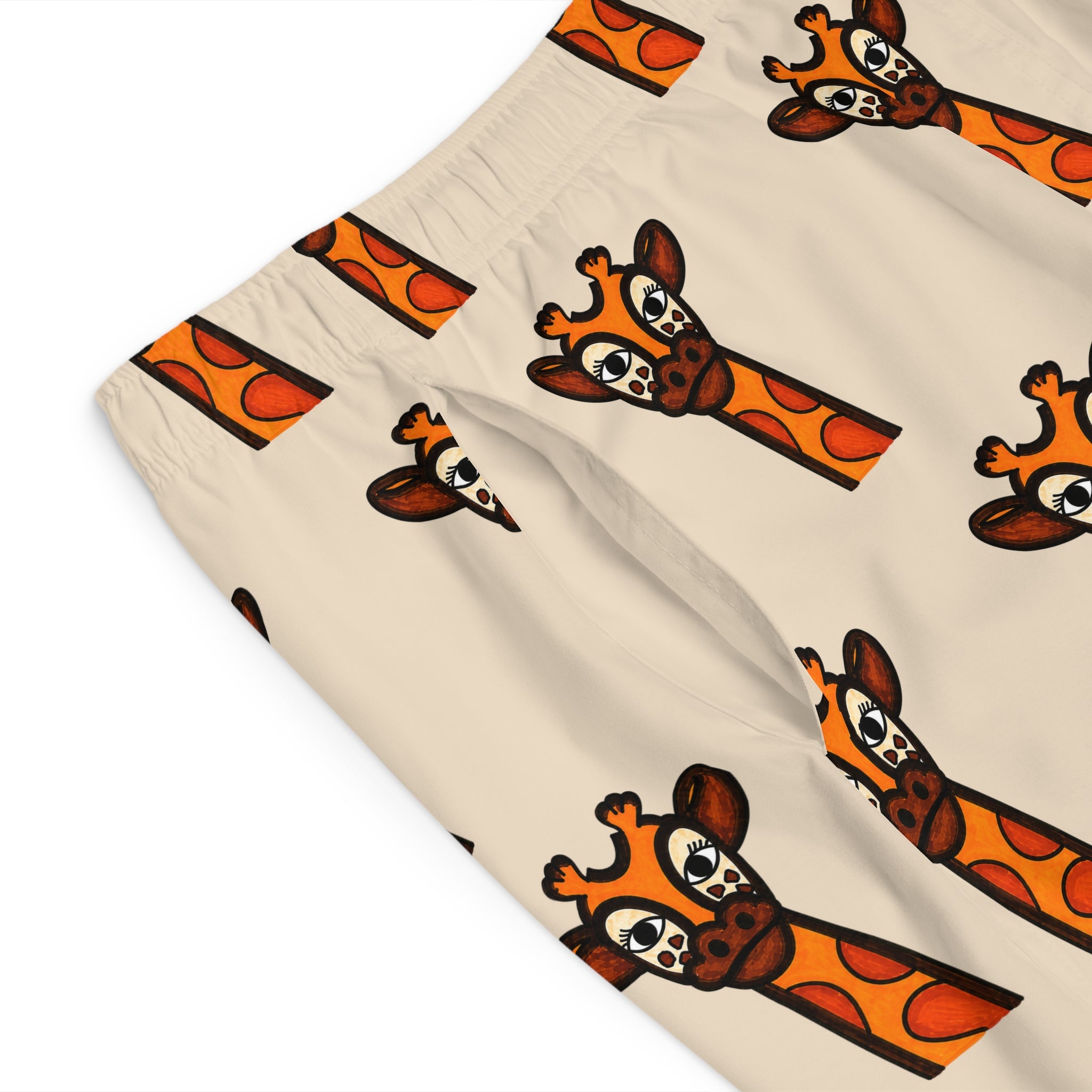 Hand-Drawn Cute Giraffe Pattern Board Shorts | All-Over Print Swim Trunks