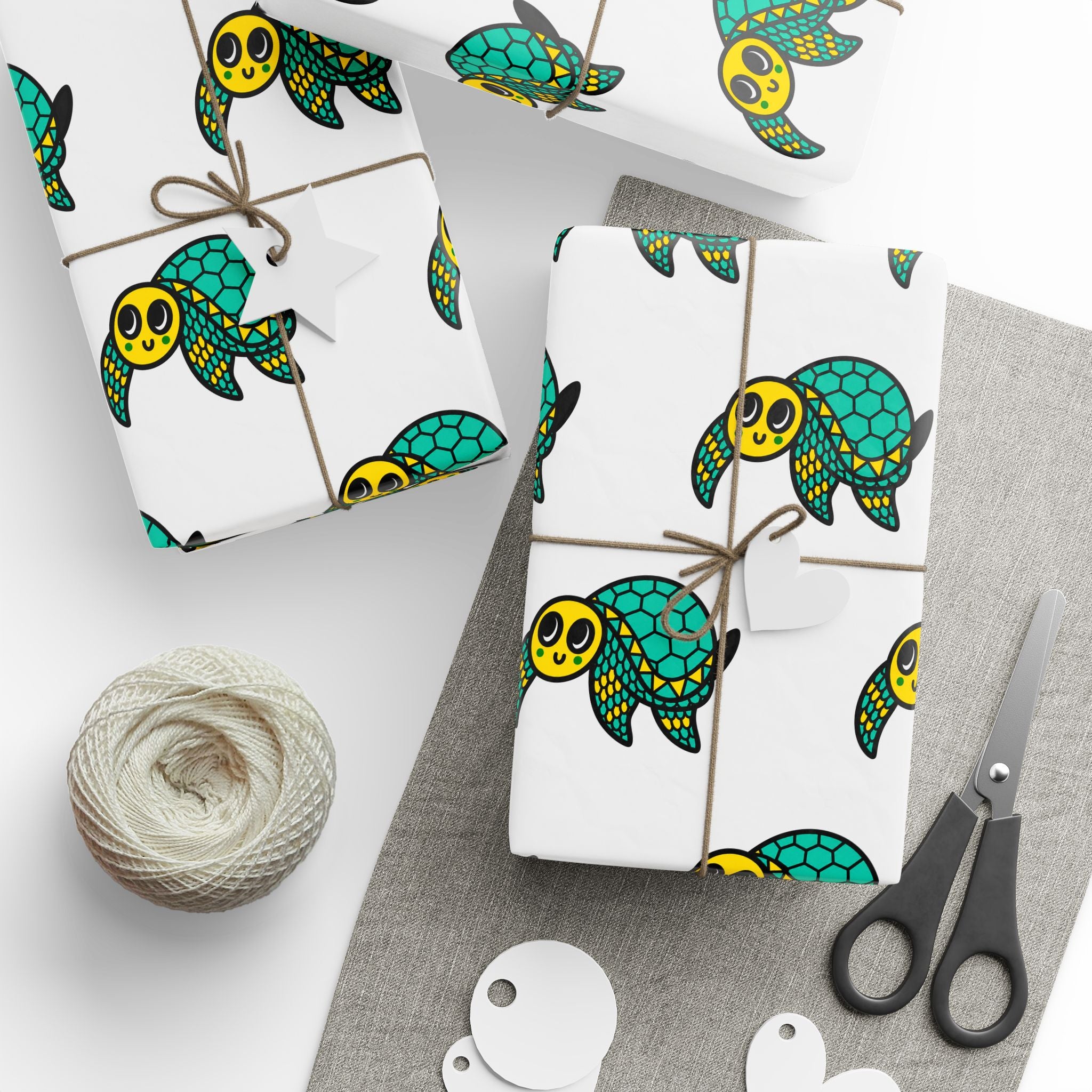 Hand-Drawn Green Turtle Pattern Wrapping Paper | Cute Turtle Repeat Print