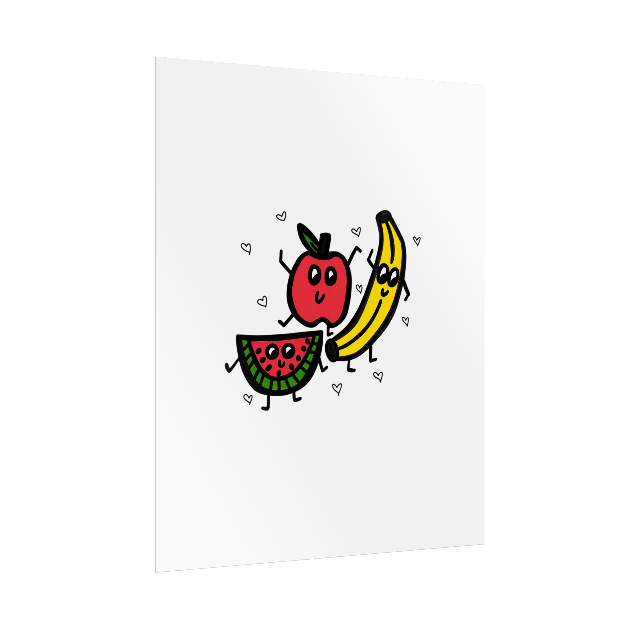 Hand-Drawn Cute Fruit Friends poster | Rolled poster, apple banana watermelon art