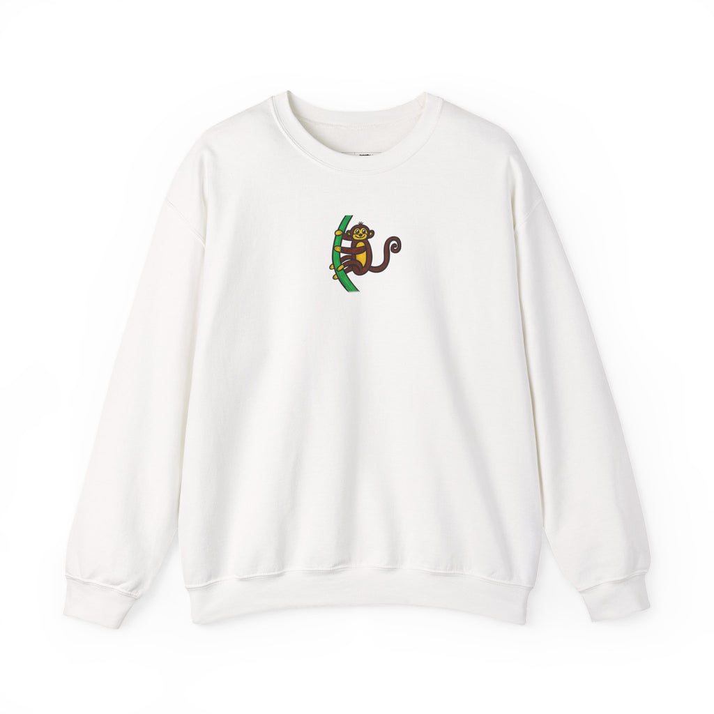 Hand-Drawn Monkey on Tree Sweatshirt | Cute Tropical Cartoon Animal