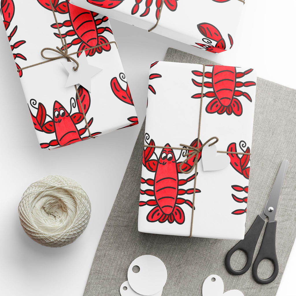 Hand-Drawn Red Lobster Repeat Pattern Wrapping Paper | Seafood Themed Gift Wrap