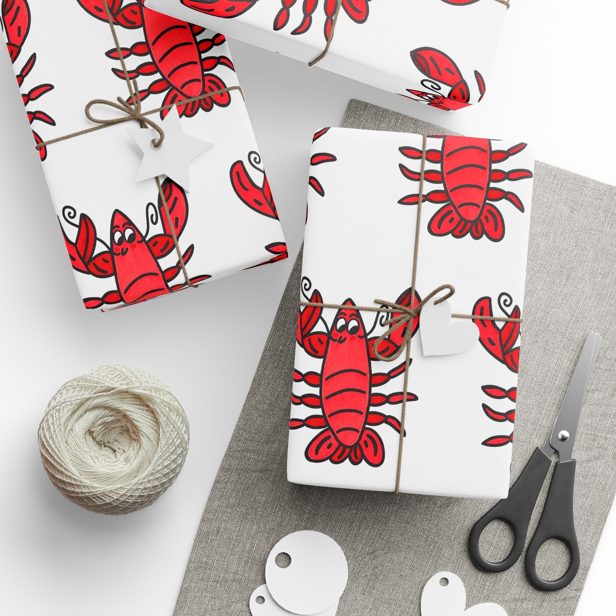 Hand-Drawn Red Lobster Repeat Pattern Wrapping Paper | Seafood Themed Gift Wrap