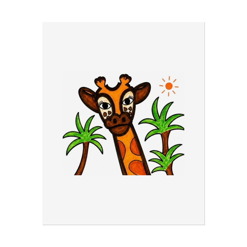 Hand-Drawn Giraffe Palm Trees Poster | Rolled Art Print