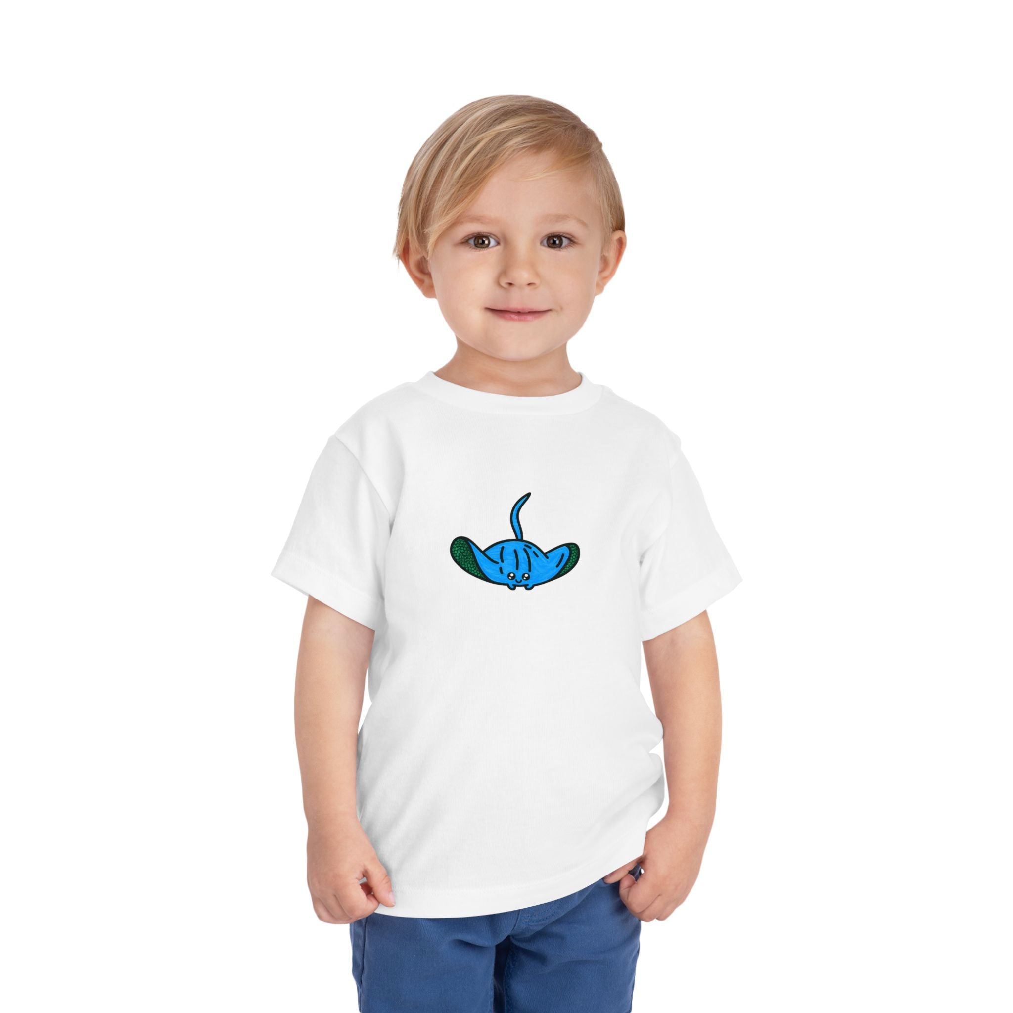 Hand-Drawn Cute Blue Stingray Toddler Tee | Marine Animal Kids Shirt