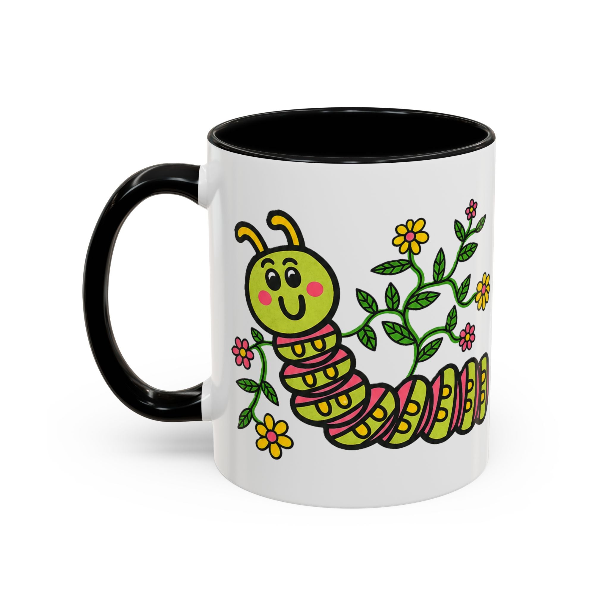 Hand-Drawn Cute Caterpillar Floral Illustration Coffee Mug | Accent Mug