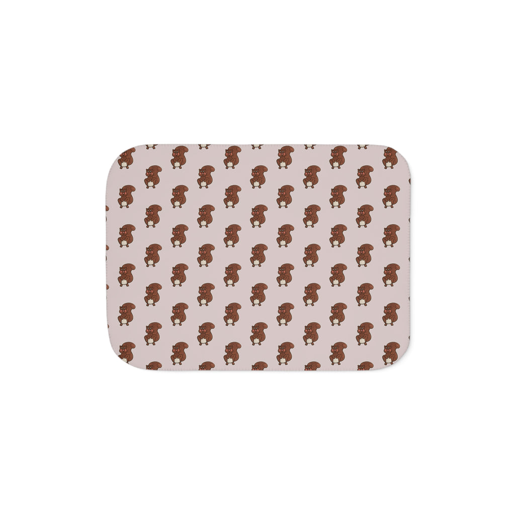 Hand-Drawn Brown Squirrel with Rosey Cheeks Pattern Sherpa Blanket | Cozy Woodland Animal Print Throw