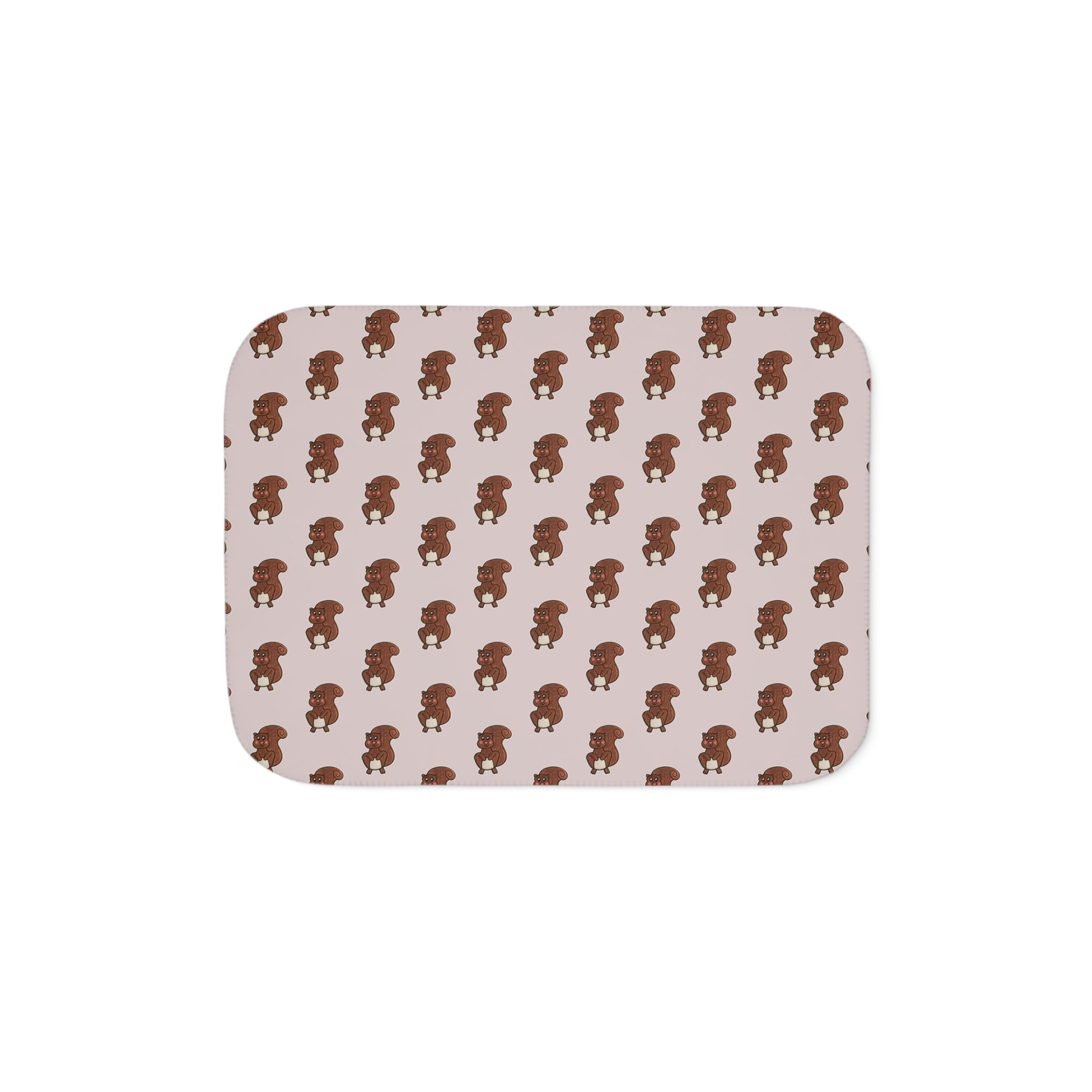 Hand-Drawn Brown Squirrel with Rosey Cheeks Pattern Sherpa Blanket | Cozy Woodland Animal Print Throw