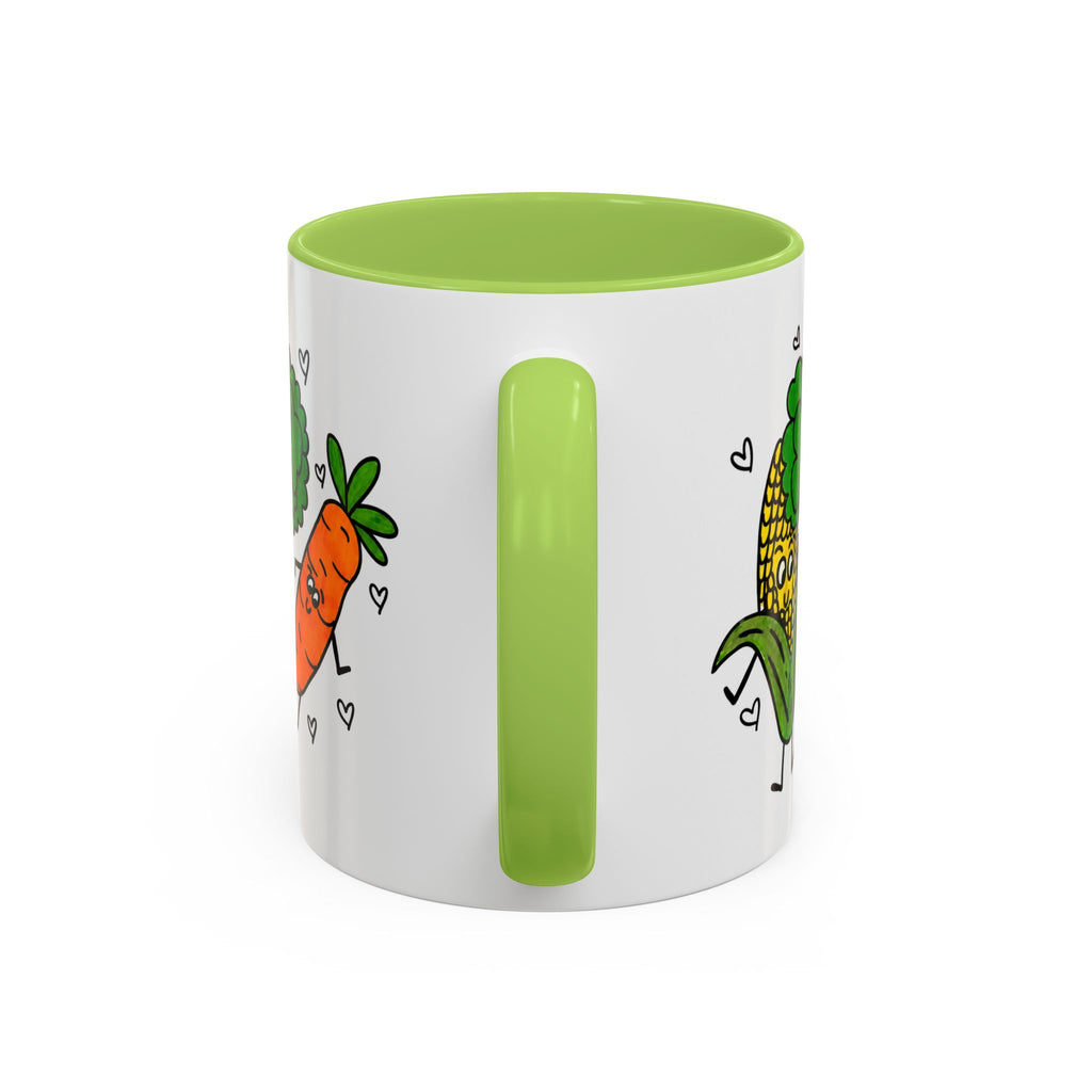 Hand-Drawn Dancing Veggies Carrot Broccoli Corn Mug | Accent Coffee Mug