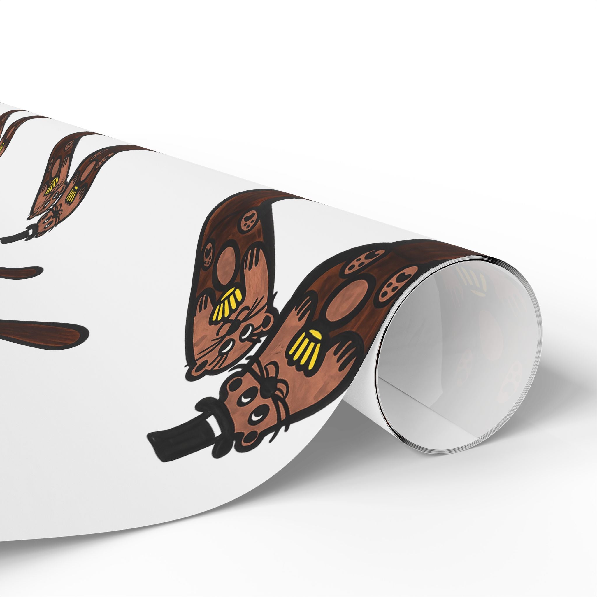 Hand-Drawn Otter Pattern Wrapping Paper | Cute Otter Repeat Print, White Background