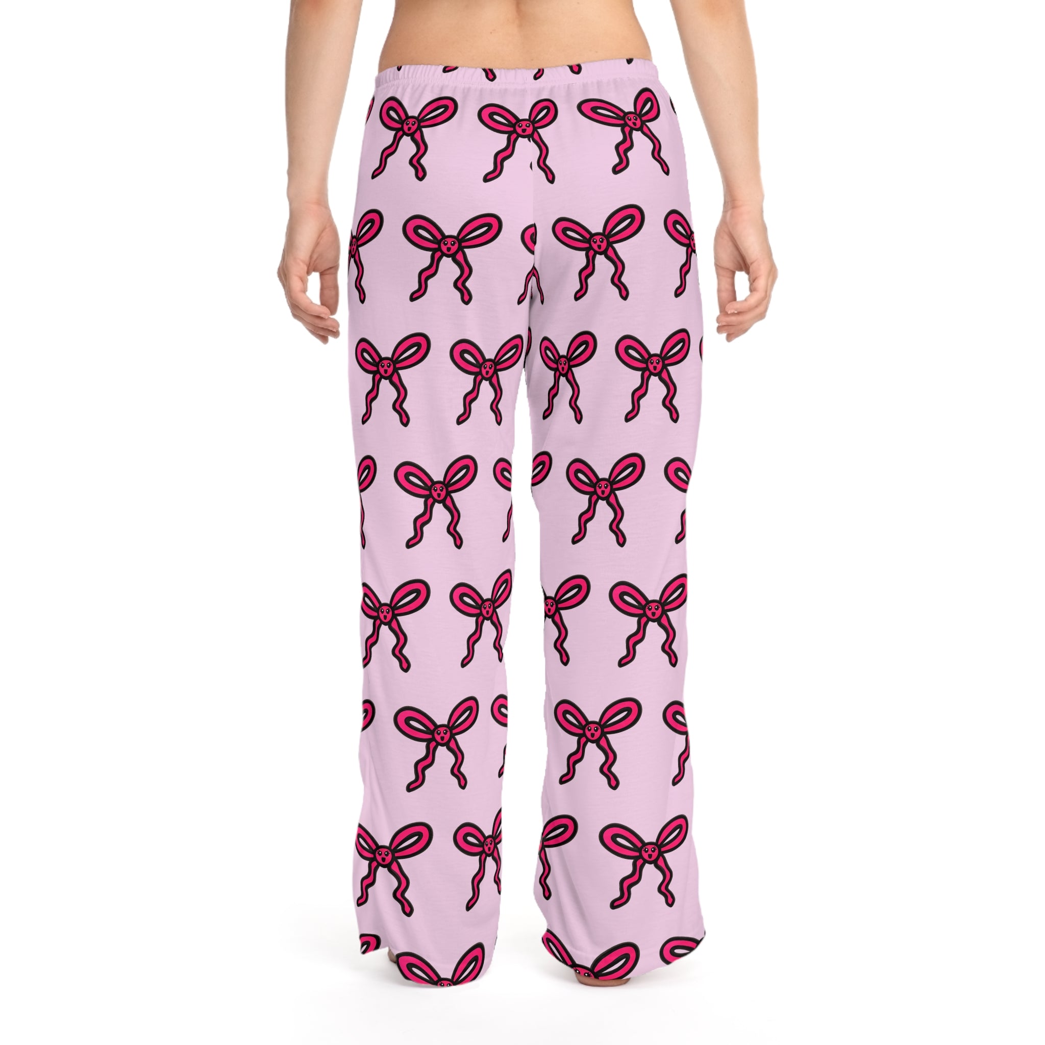 Hand-Drawn Pink Bow Pattern Pajama Pants | All-Over-Print Lounge Pants