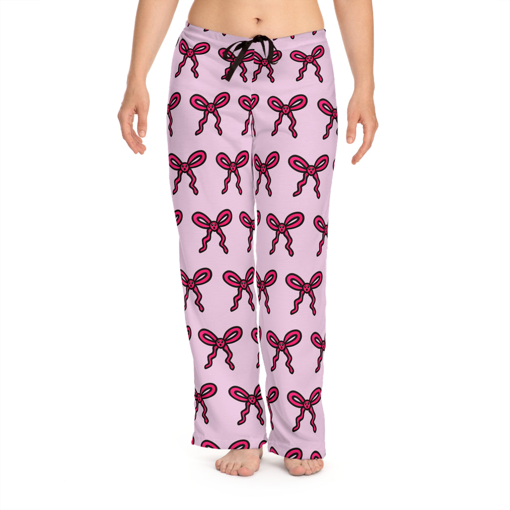 Hand-Drawn Pink Bow Pattern Pajama Pants | All-Over-Print Lounge Pants