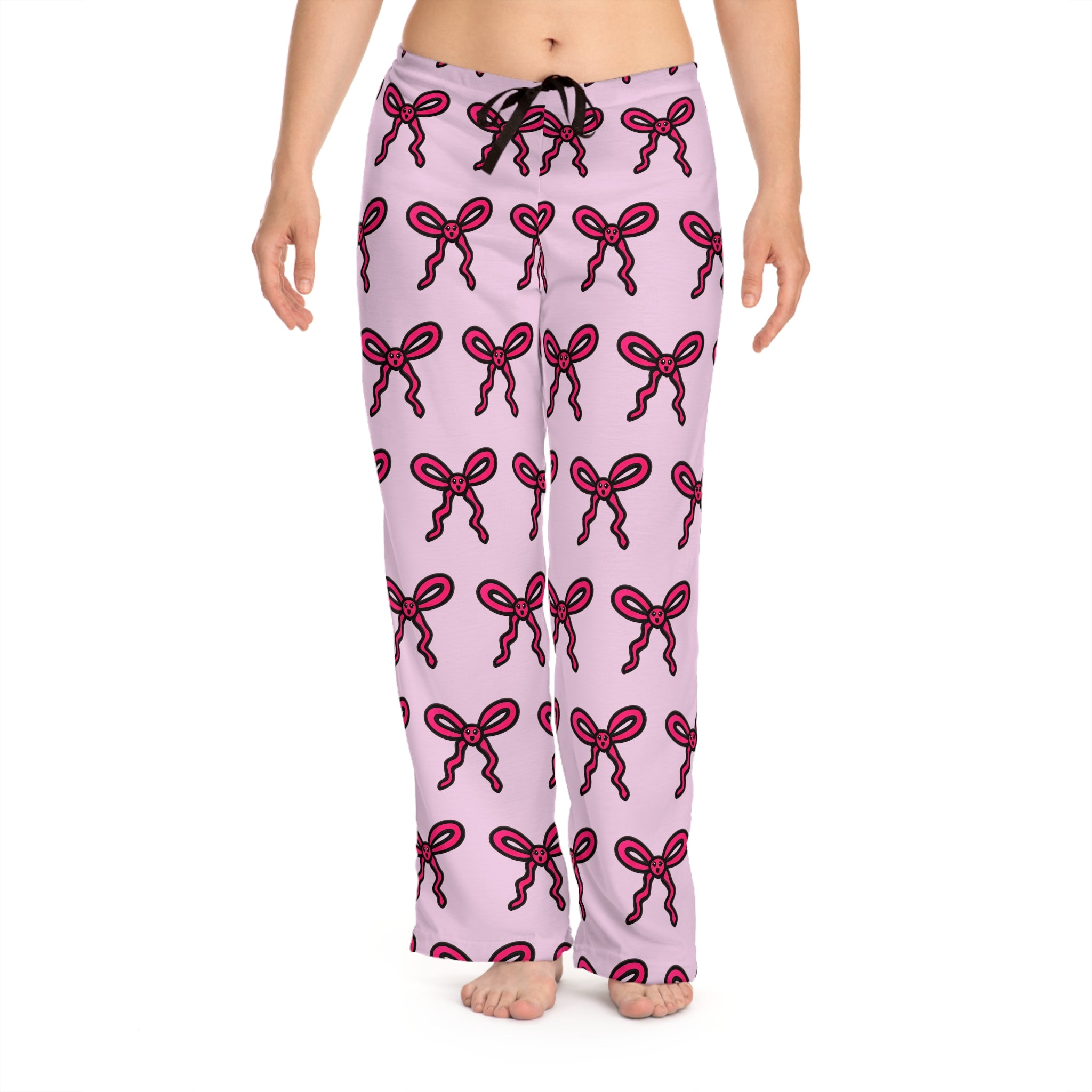 Hand-Drawn Pink Bow Pattern Pajama Pants | All-Over-Print Lounge Pants