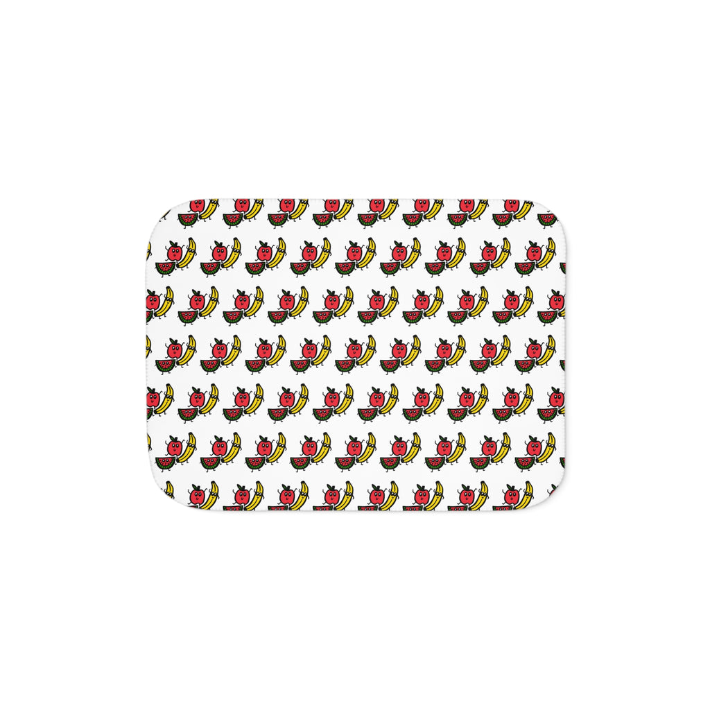 Hand-Drawn Apple Banana Watermelon Sherpa Blanket | Fruit Pattern Throw