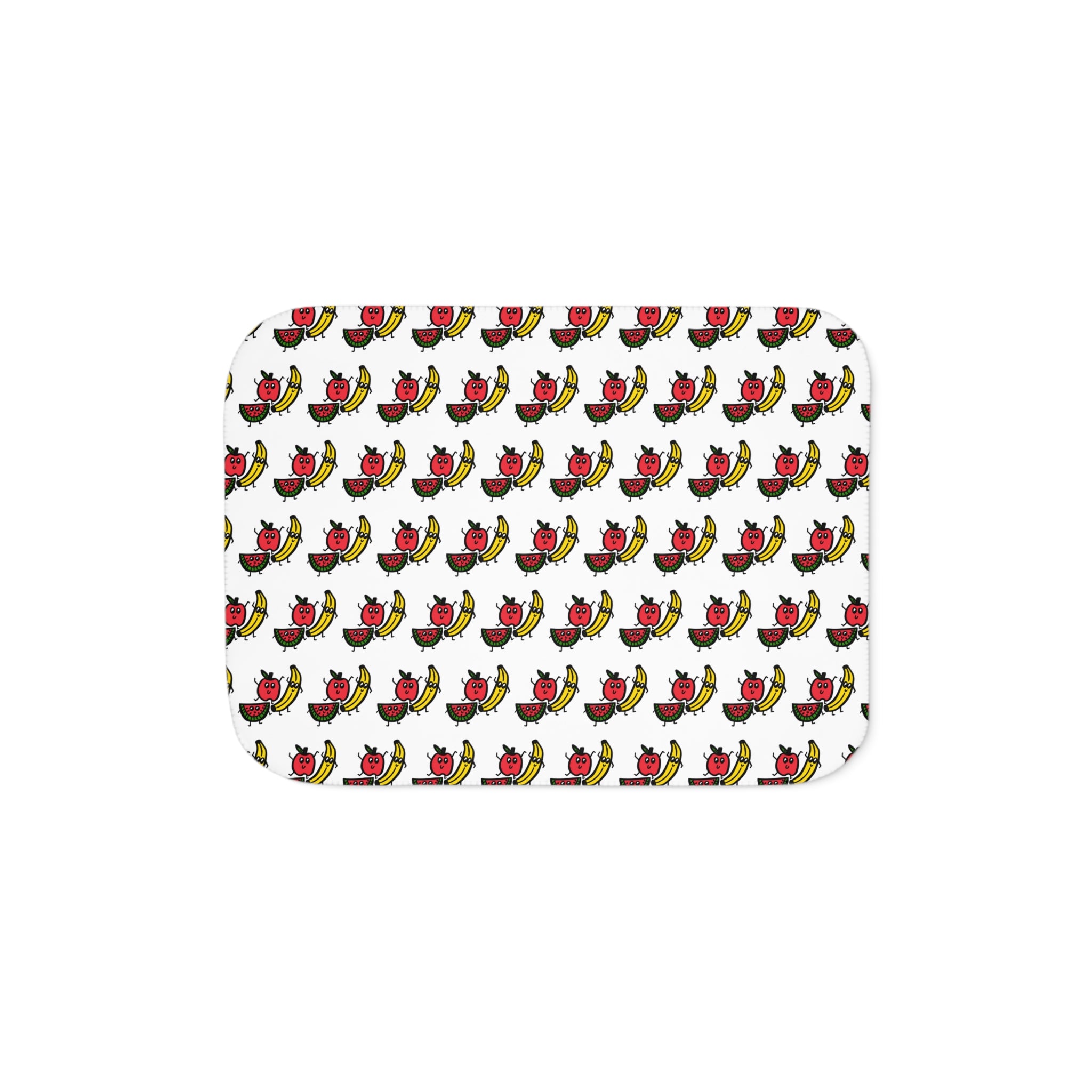 Hand-Drawn Apple Banana Watermelon Sherpa Blanket | Fruit Pattern Throw