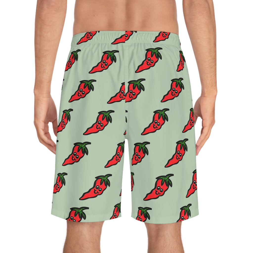 Hand-Drawn Cute Chili Pepper Pattern Men's Board Shorts | All-Over Hot Red Veggie Print