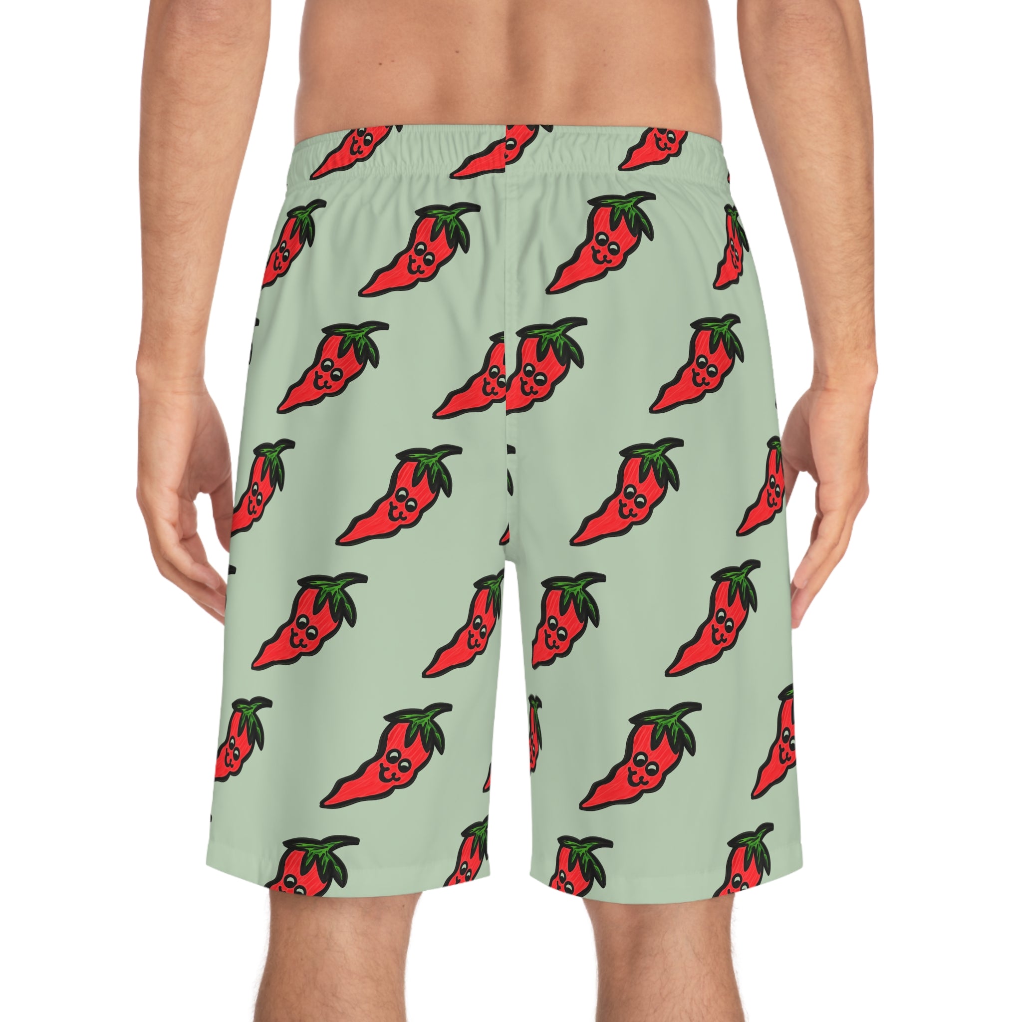 Hand-Drawn Cute Chili Pepper Pattern Men's Board Shorts | All-Over Hot Red Veggie Print