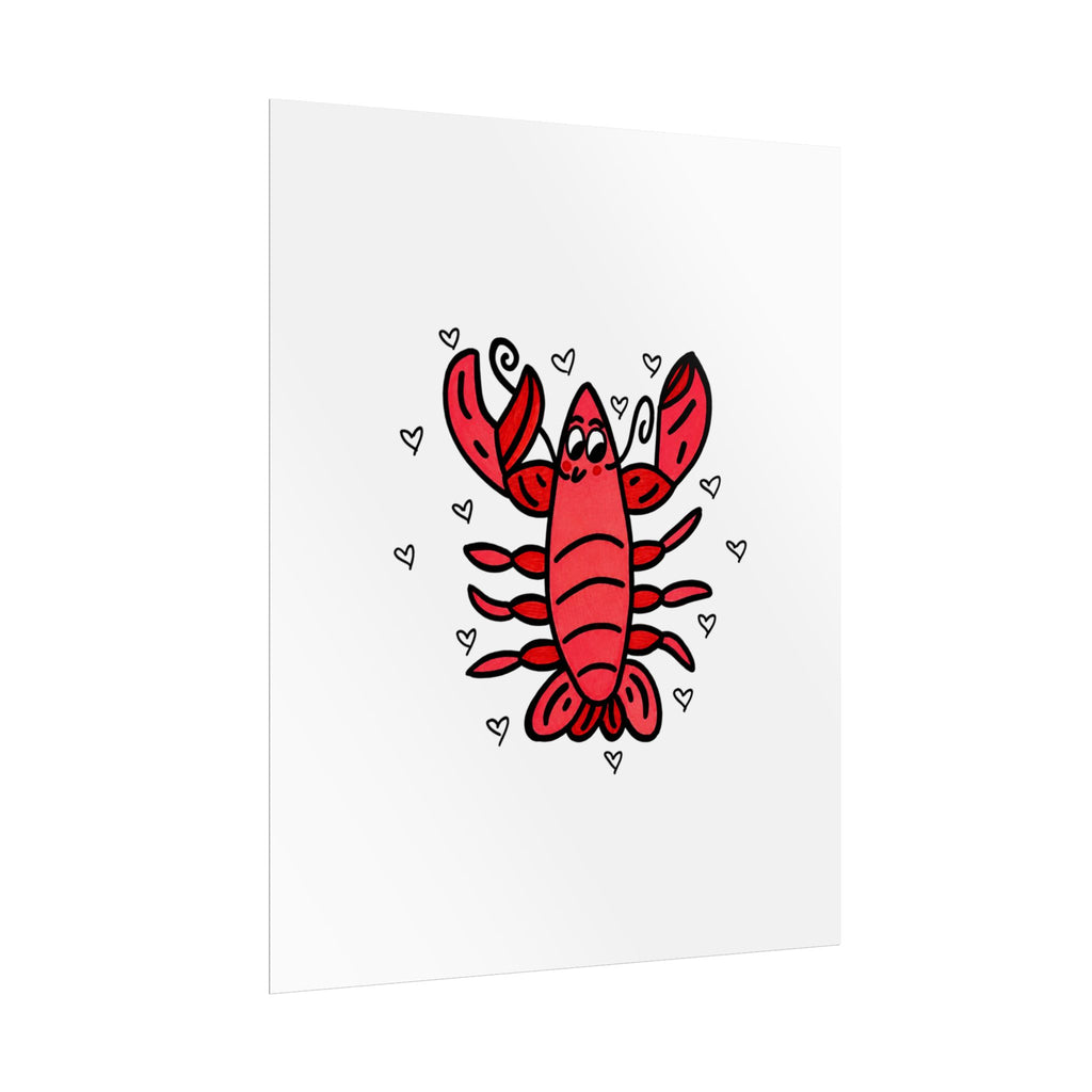 Hand-Drawn Cute Red Lobster Illustration poster | Rolled Poster, Nautical Sea Life Art