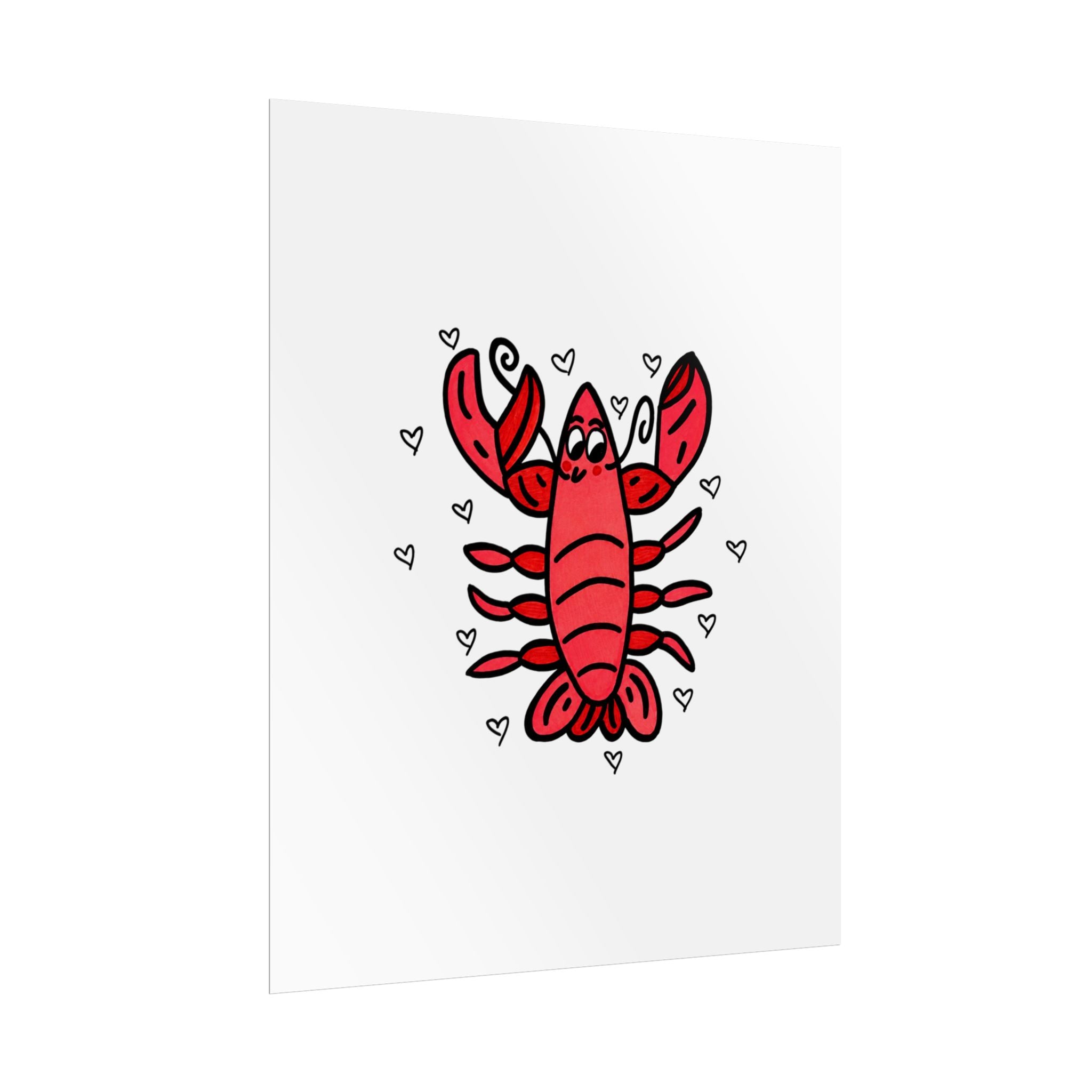 Hand-Drawn Cute Red Lobster Illustration poster | Rolled Poster, Nautical Sea Life Art