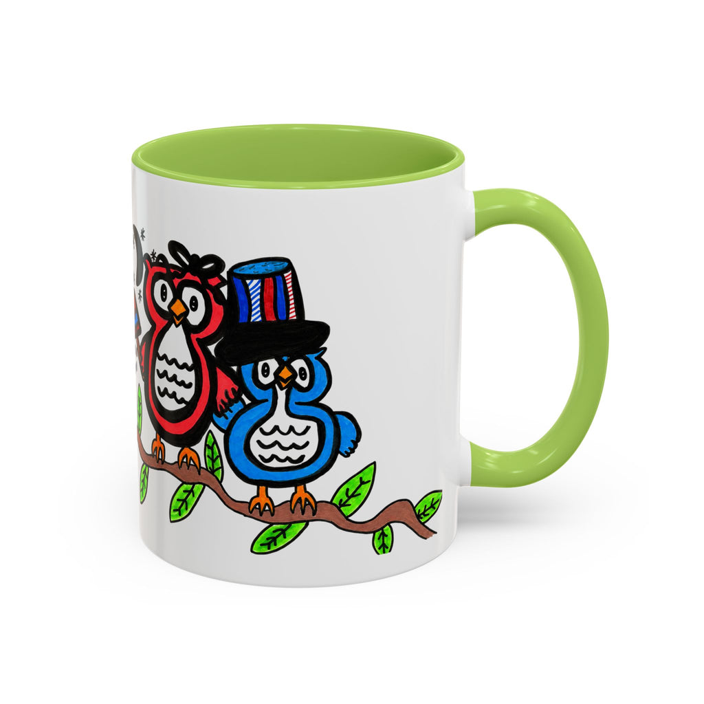 Hand-Drawn Patriotic Owls on a Branch Mug | Accent Coffee Mug 11oz 15oz