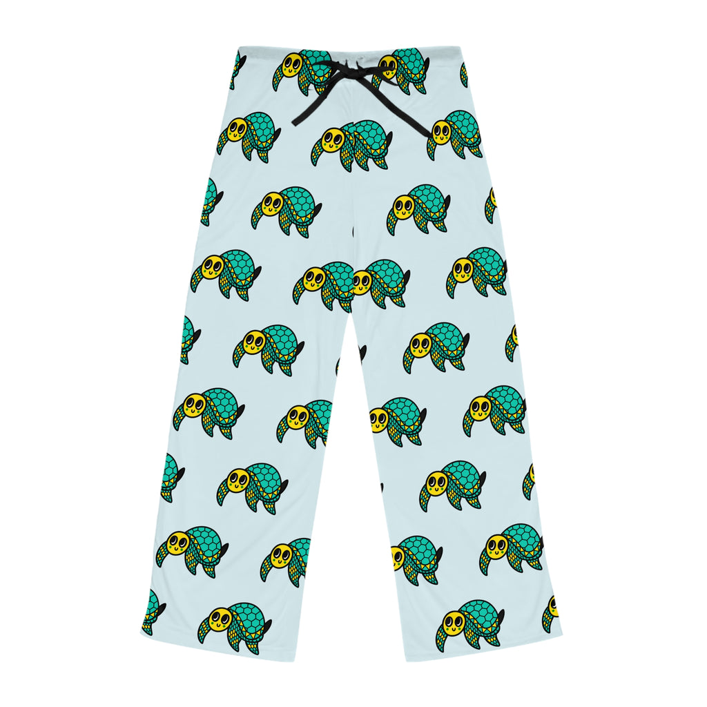 Hand-Drawn Green Sea Turtle Pattern Pajama Pants | Cute Marine Animal Print