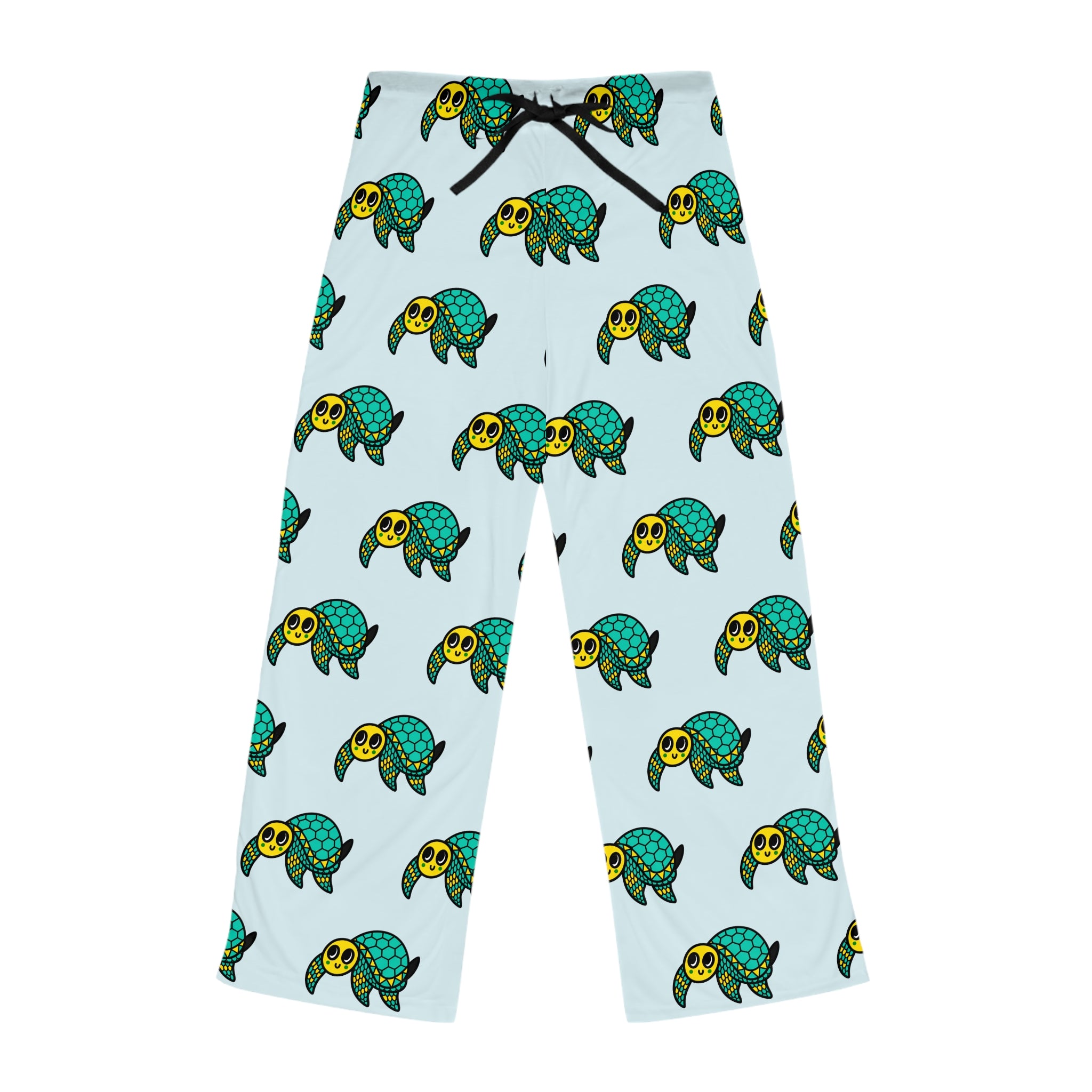 Hand-Drawn Green Sea Turtle Pattern Pajama Pants | Cute Marine Animal Print