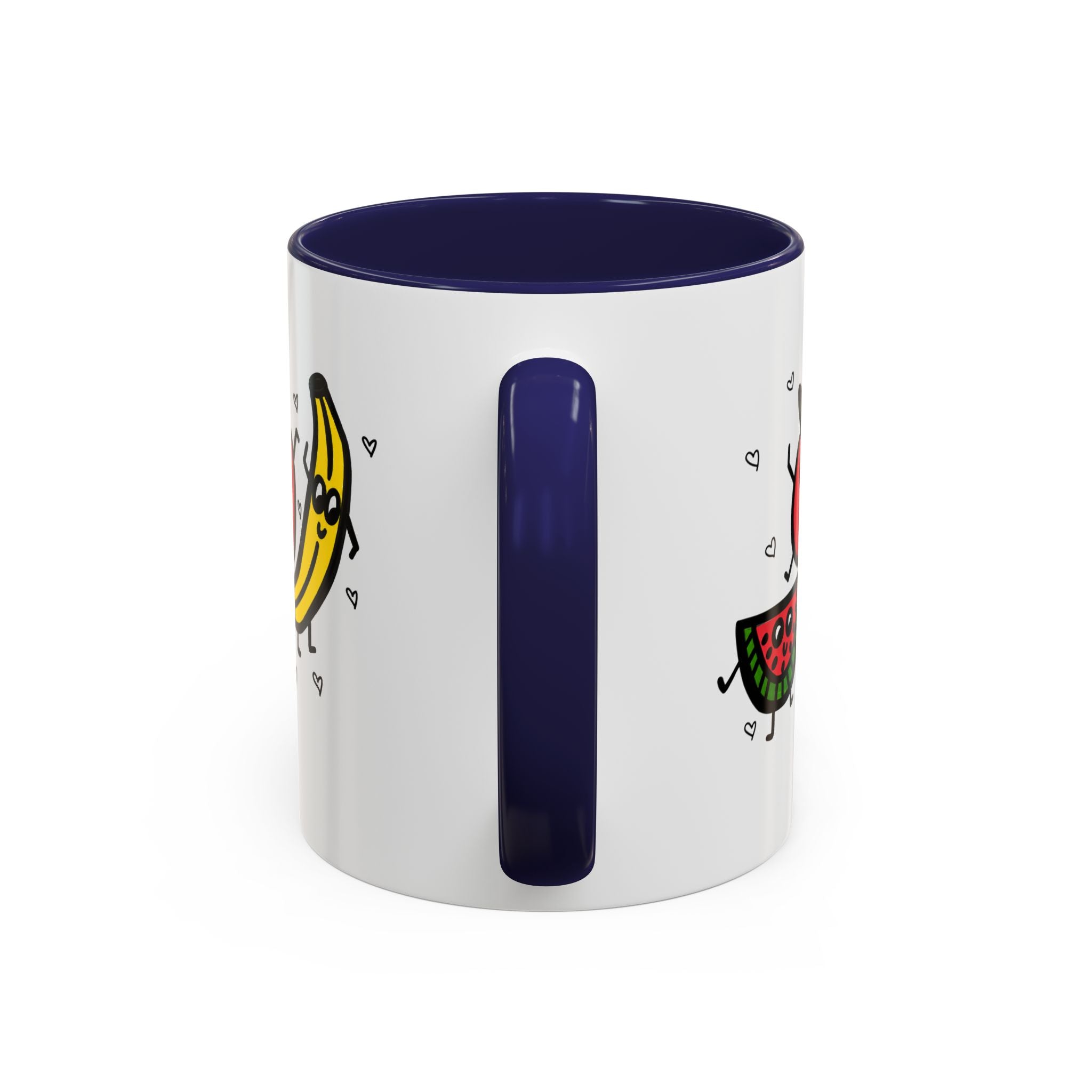 Hand-Drawn Smiling Banana Apple Watermelon Mug | Cute Fruit Faces Coffee Cup