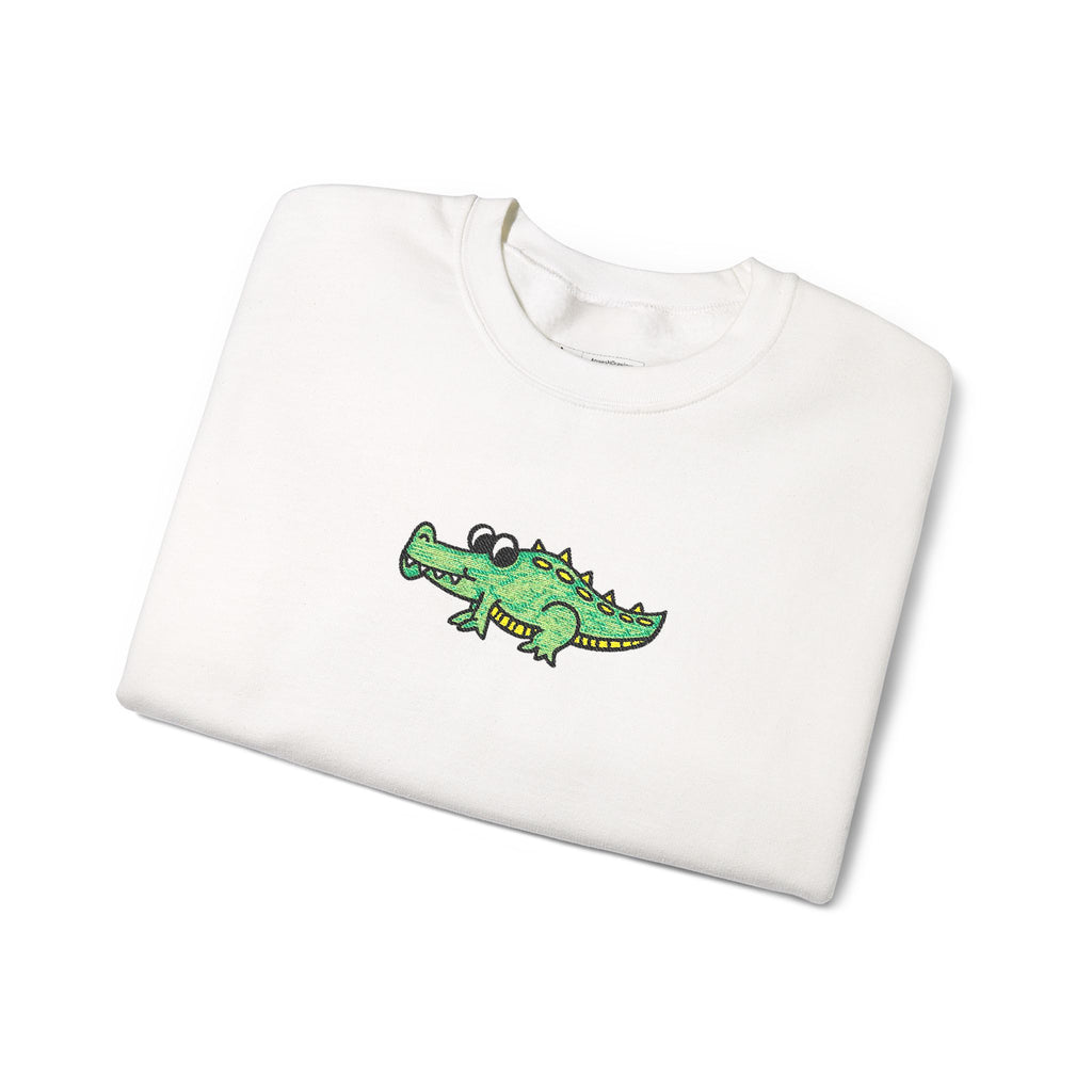 Hand-Drawn Green Vines with Alligator Sweatshirt | Cute Embroidered Crocodile Illustration Crewneck