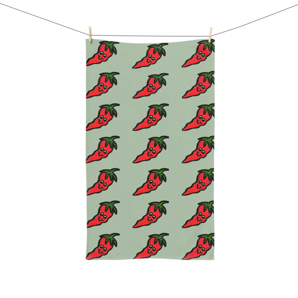 Hand-Drawn Cute Chili Pepper Pattern Hand Towel | Red Pepper Repeat Print