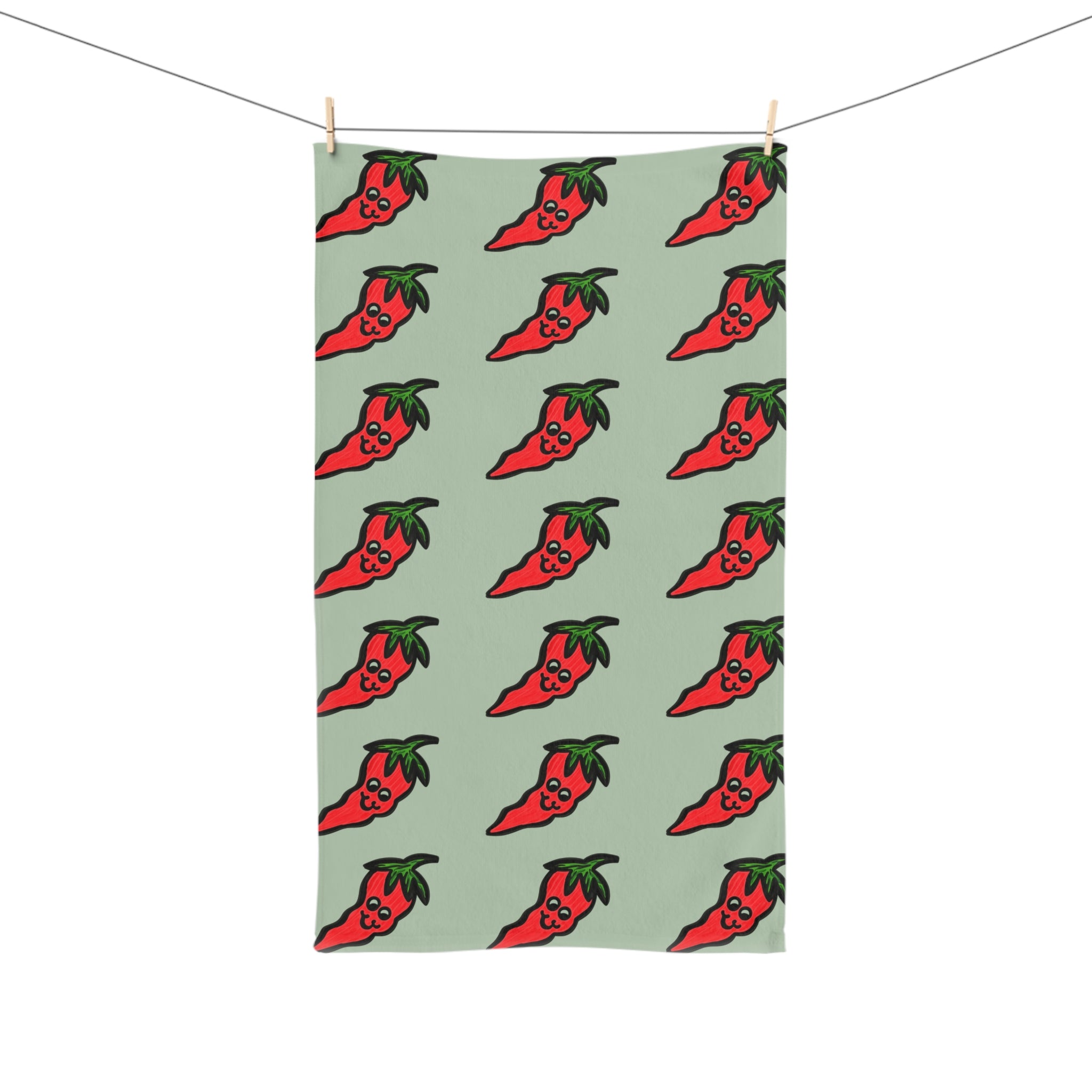 Hand-Drawn Cute Chili Pepper Pattern Hand Towel | Red Pepper Repeat Print