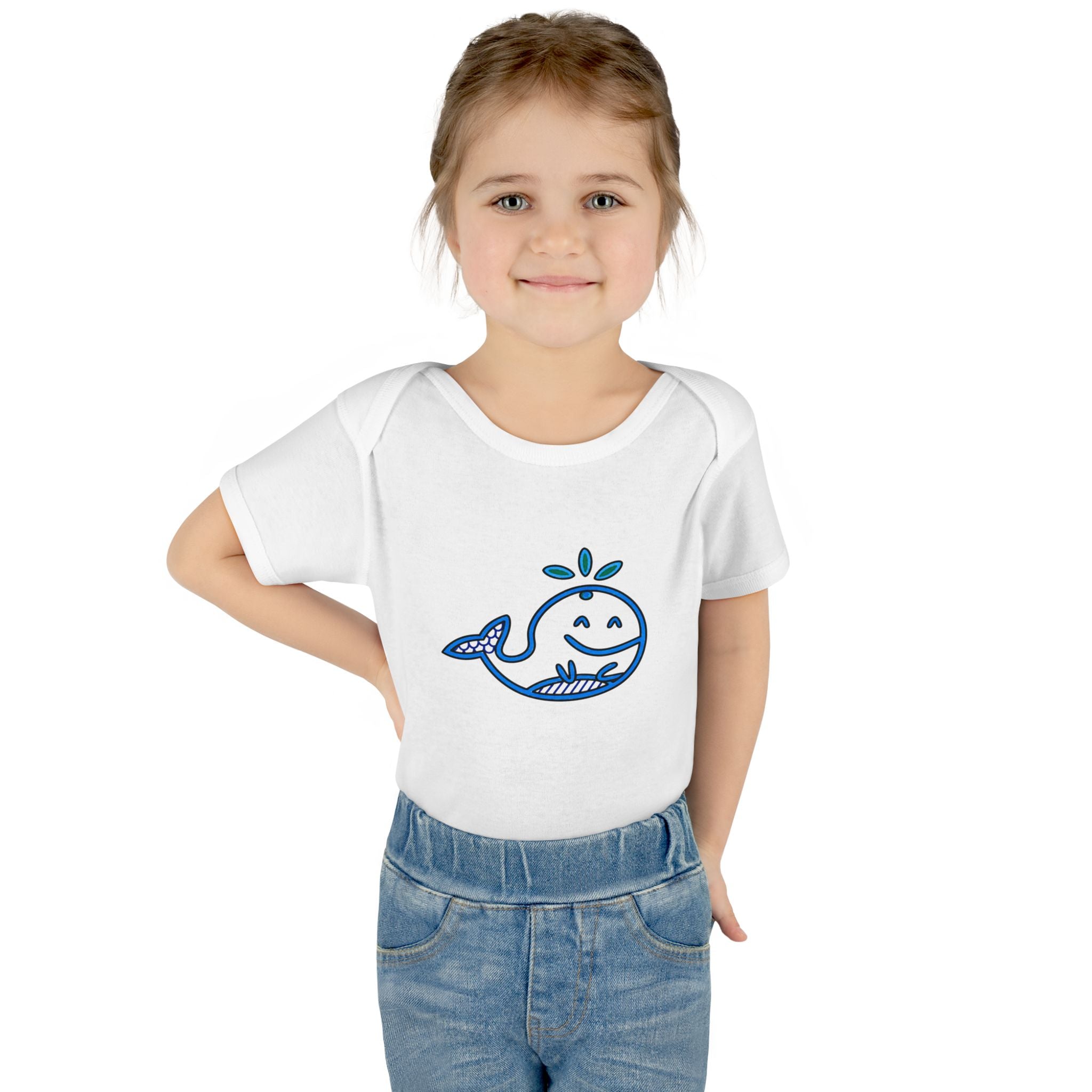 Hand-Drawn Smiling Blue Whale Bodysuit | Cute Ocean Baby Graphic