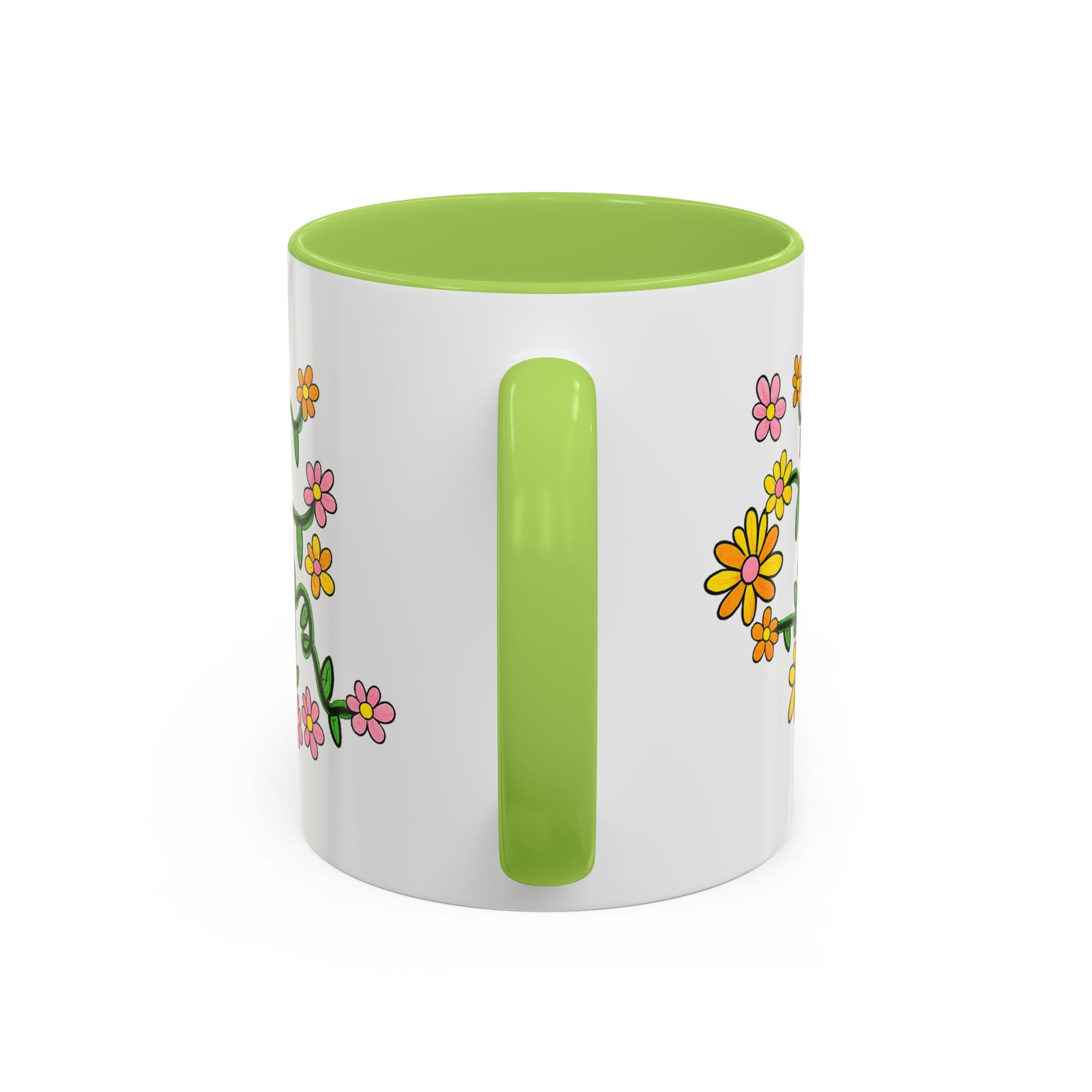 Hand-Drawn Yellow Pink Orange Flower Vine Mug | Accent Coffee Mug