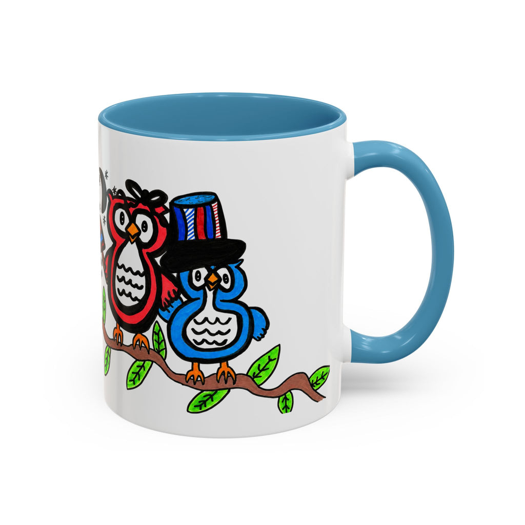 Hand-Drawn Patriotic Owls on a Branch Mug | Accent Coffee Mug 11oz 15oz