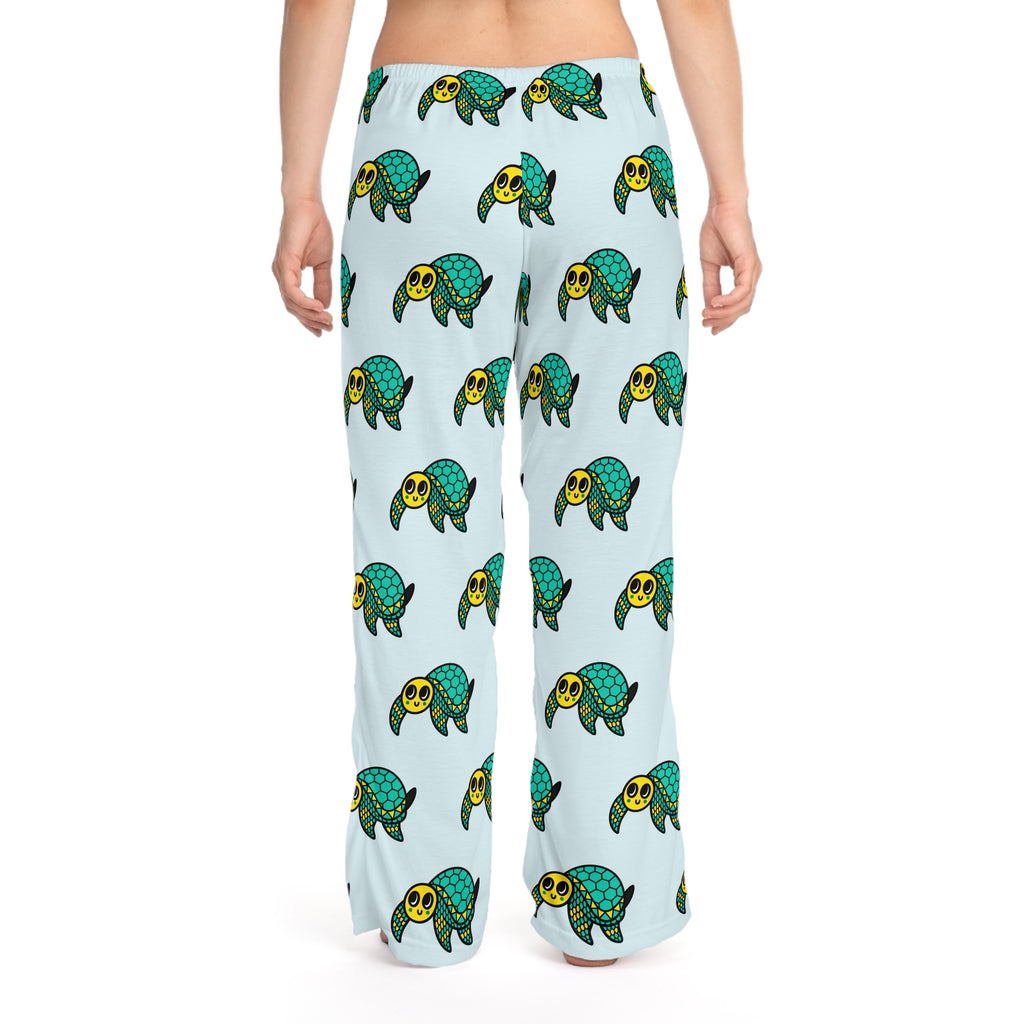 Hand-Drawn Green Sea Turtle Pattern Pajama Pants | Cute Marine Animal Print