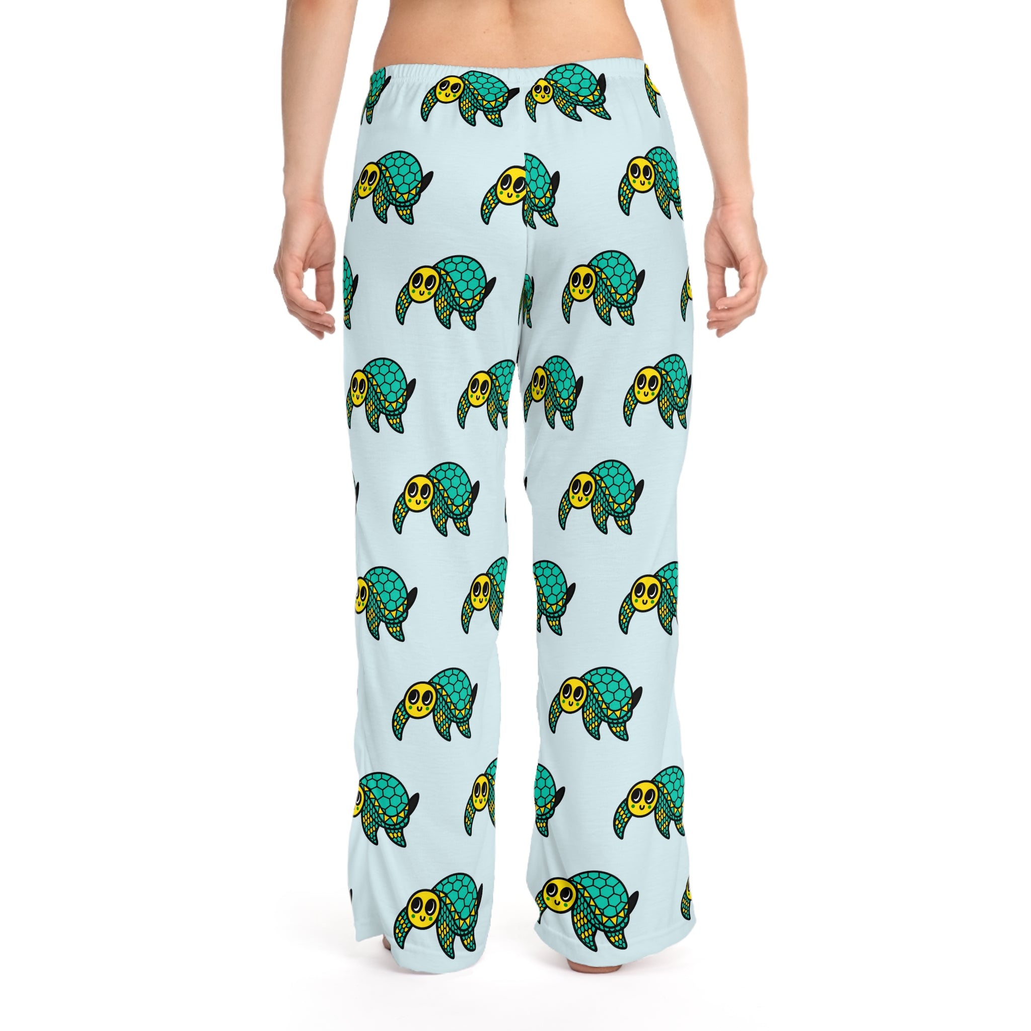 Hand-Drawn Green Sea Turtle Pattern Pajama Pants | Cute Marine Animal Print