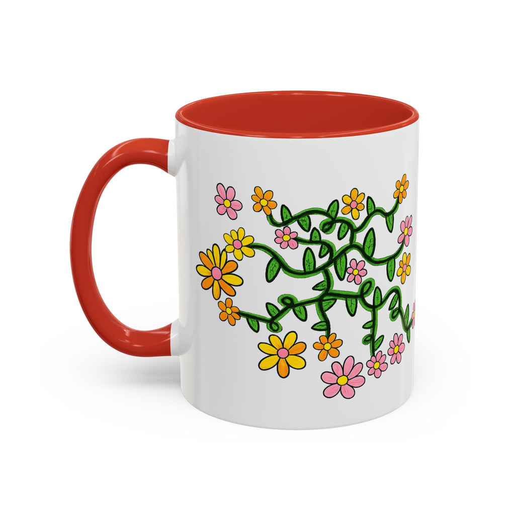 Hand-Drawn Yellow Pink Orange Flower Vine Mug | Accent Coffee Mug